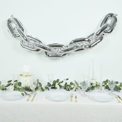 16ft Jumbo Chain Link Balloons in Silver, 30pack 8x12" Durable Foil Chain Balloons for 90s Hip Hop Party Decorations, Event Decor