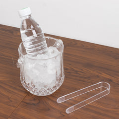3-Pack Clear Plastic Small Ice Buckets with Handle & Tongs in Crystal-Cut Design – 5"x5" Shatterproof Compact Bar Ice Holder & Drink Cooler for Whiskey, Cocktails & Parties
