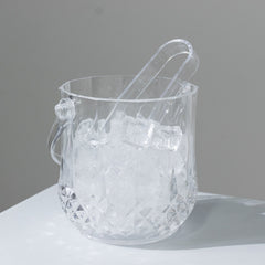 3-Pack Clear Plastic Small Ice Buckets with Handle & Tongs in Crystal-Cut Design – 5"x5" Shatterproof Compact Bar Ice Holder & Drink Cooler for Whiskey, Cocktails & Parties
