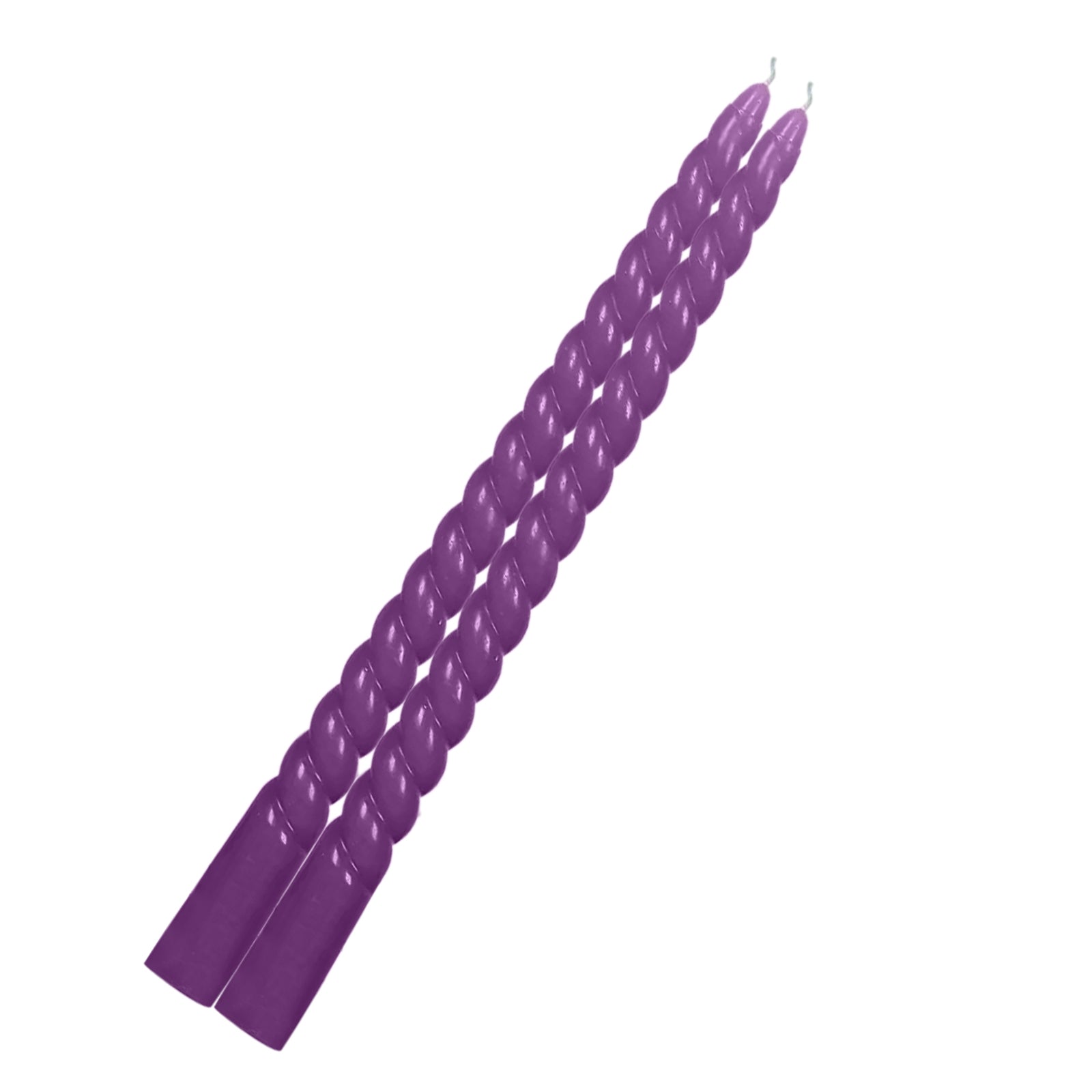 12-Pack Taper Candles Spiral Long Burn Wick Design Purple - Premium Unscented Wax Dinner Candle Sticks 11"