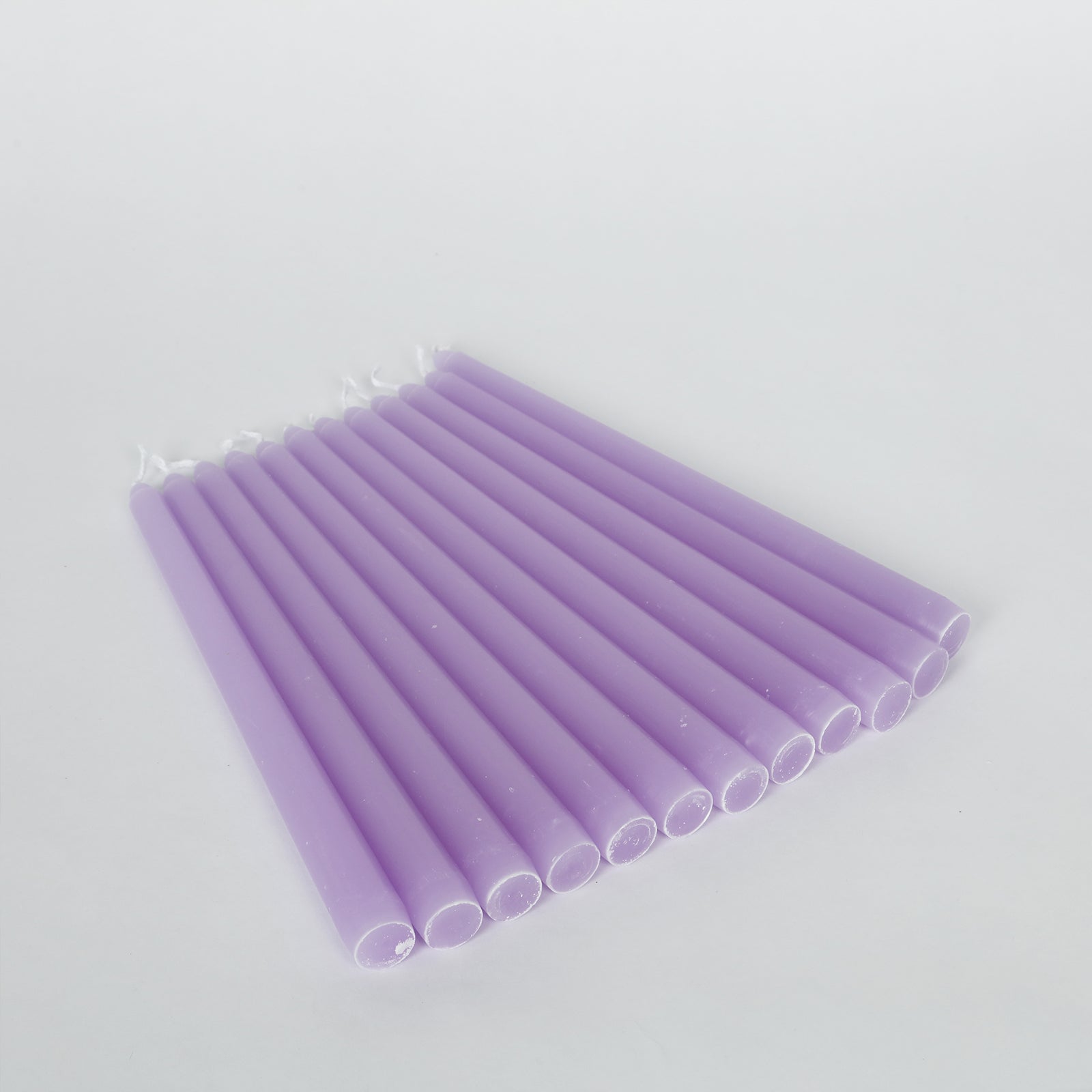 12-Pack Taper Candles Premium Wax Design Lavender Lilac - Unscented Candles for Upscale Settings 10"