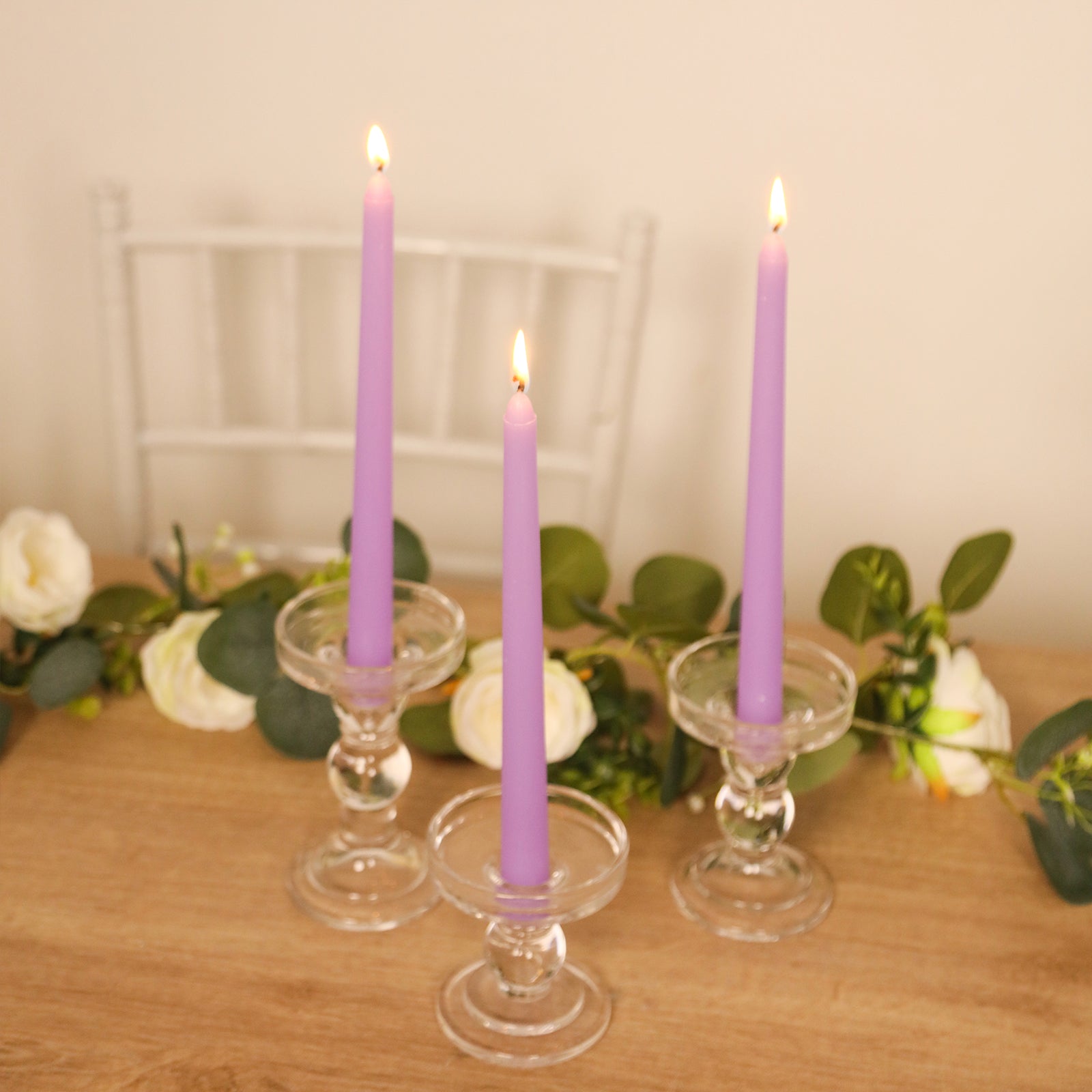 12-Pack Taper Candles Premium Wax Design Lavender Lilac - Unscented Candles for Upscale Settings 10"