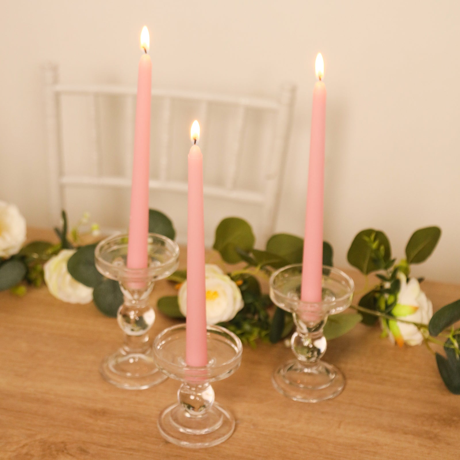 12-Pack Taper Candles Premium Wax Design Pink - Unscented Candles for Upscale Settings 10"