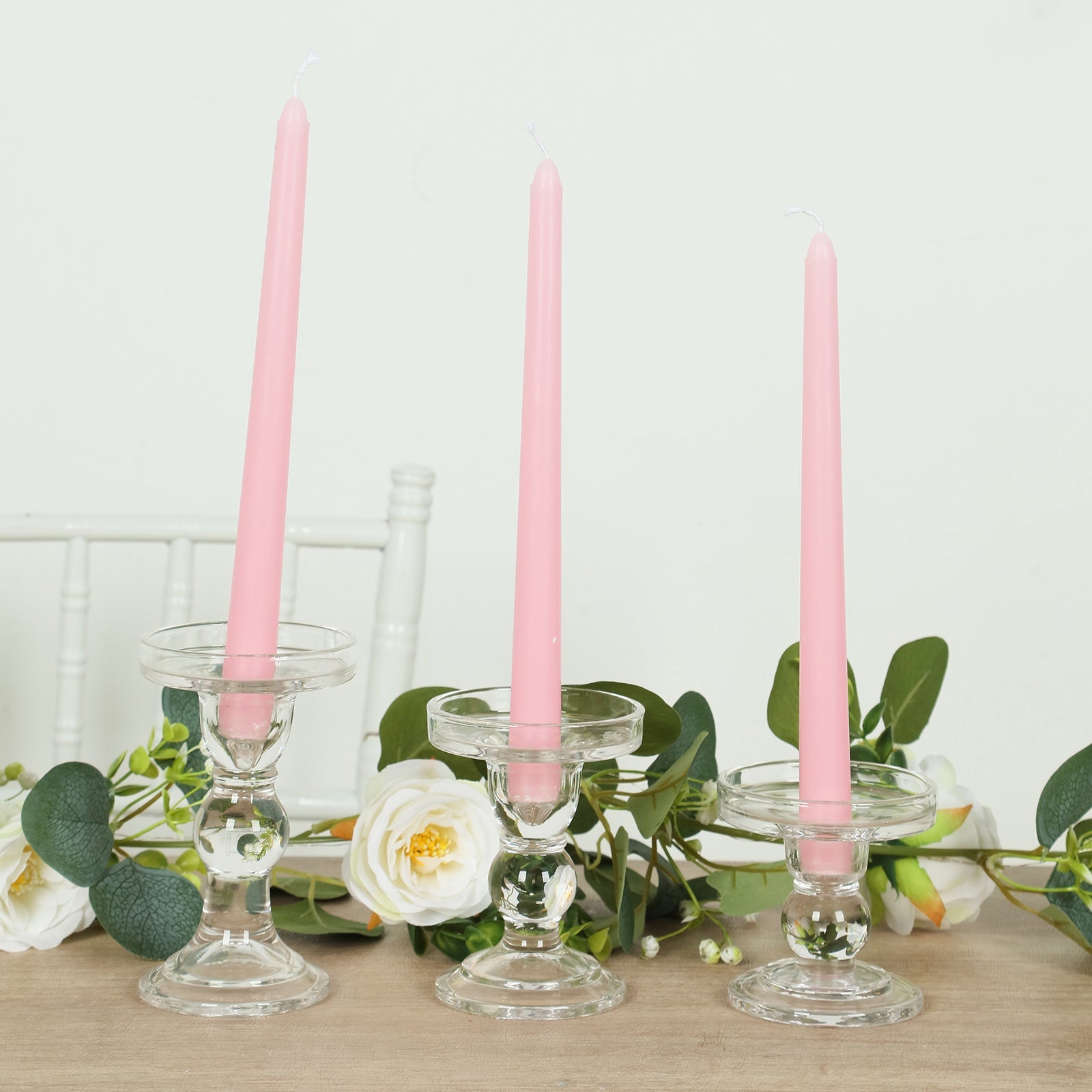 12-Pack Taper Candles Premium Wax Design Pink - Unscented Candles for Upscale Settings 10"