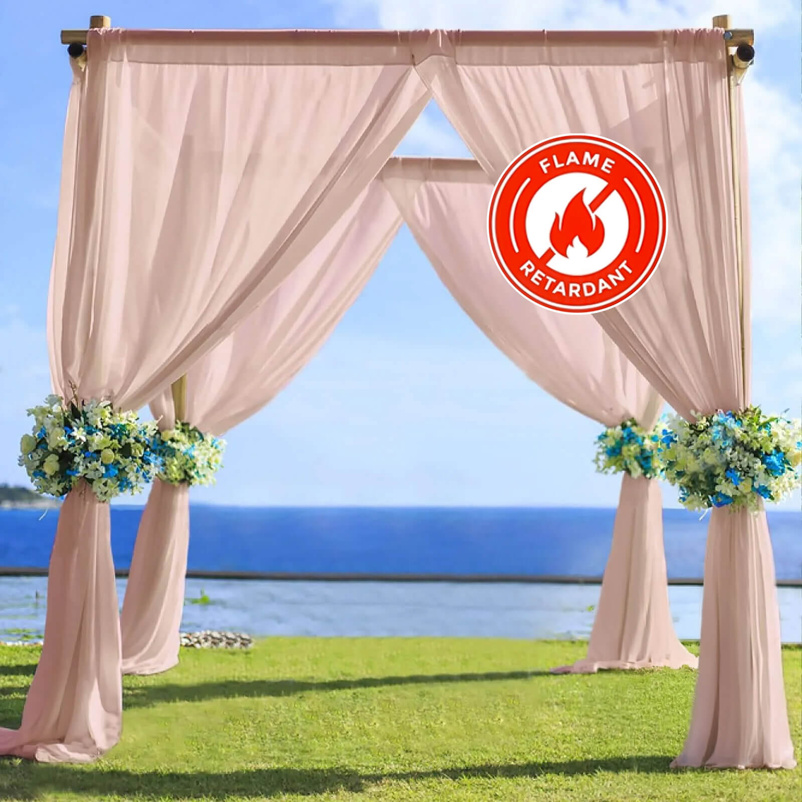 5ftx14ft Premium Blush Chiffon Curtain Panel, Durable Flame Resistant Backdrop Ceiling Drapery With Rod Pocket