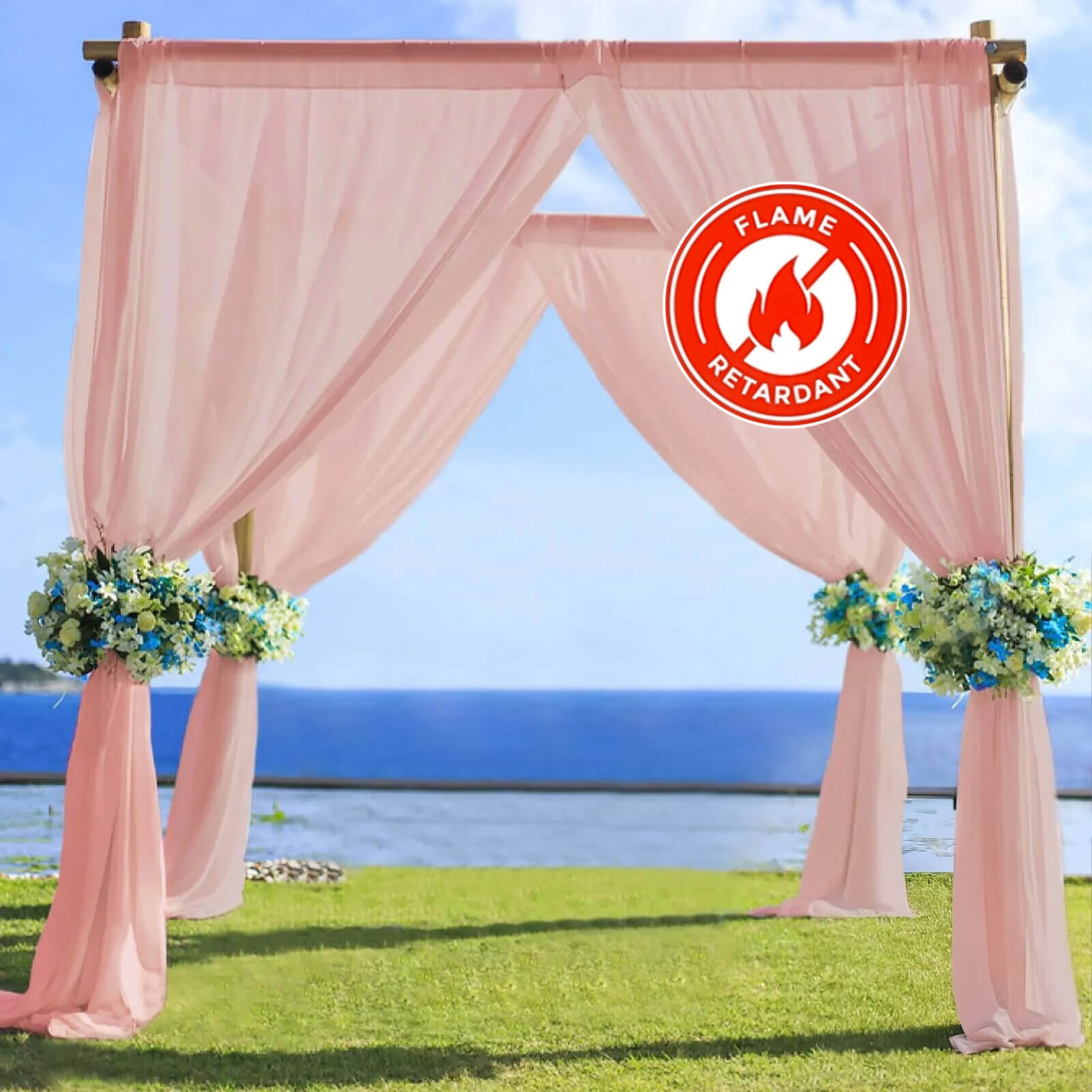 5ftx14ft Premium Dusty Rose Chiffon Curtain Panel, Durable Flame Resistant Backdrop Ceiling Drapery With Rod Pocket
