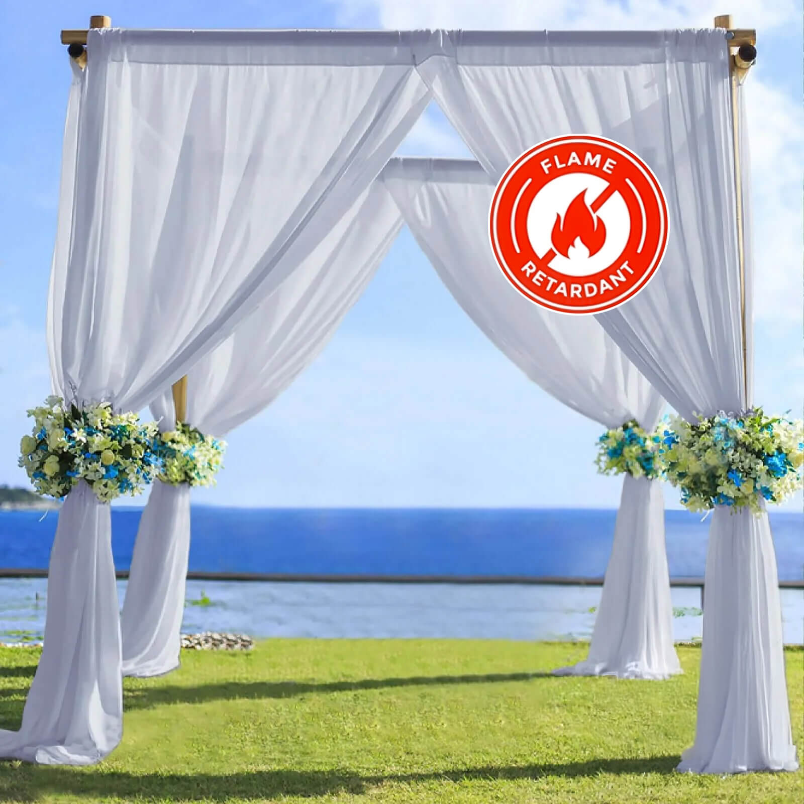5ftx14ft Premium Dusty Blue Chiffon Curtain Panel, Durable Flame Resistant Backdrop Ceiling Drapery With Rod Pocket
