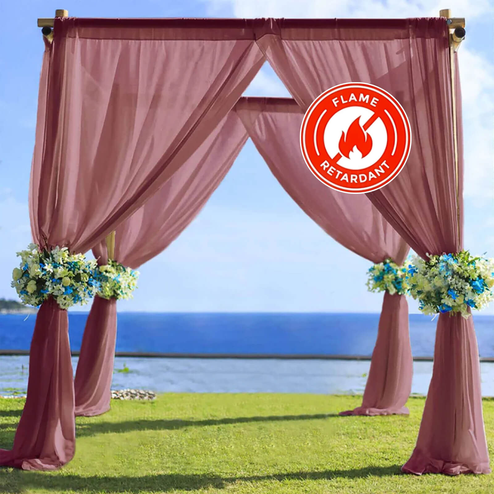 5ftx14ft Premium Burgundy Chiffon Curtain Panel, Durable Flame Resistant Backdrop Ceiling Drapery With Rod Pocket
