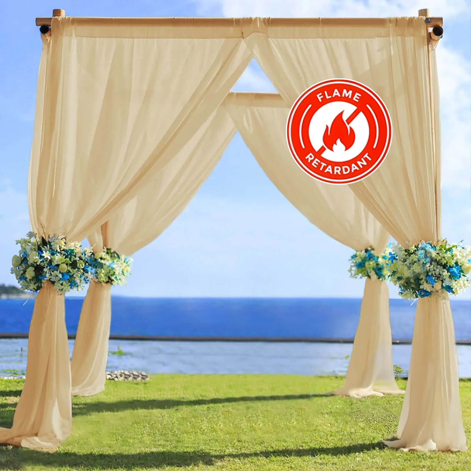 5ftx14ft Premium Champagne Chiffon Curtain Panel, Durable Flame Resistant Backdrop Ceiling Drapery With Rod Pocket