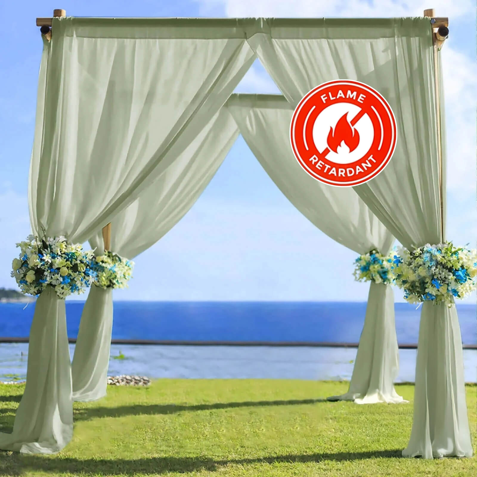 5ftx14ft Premium Dusty Sage Green Chiffon Curtain Panel, Durable Flame Resistant Backdrop Ceiling Drapery With Rod Pocket