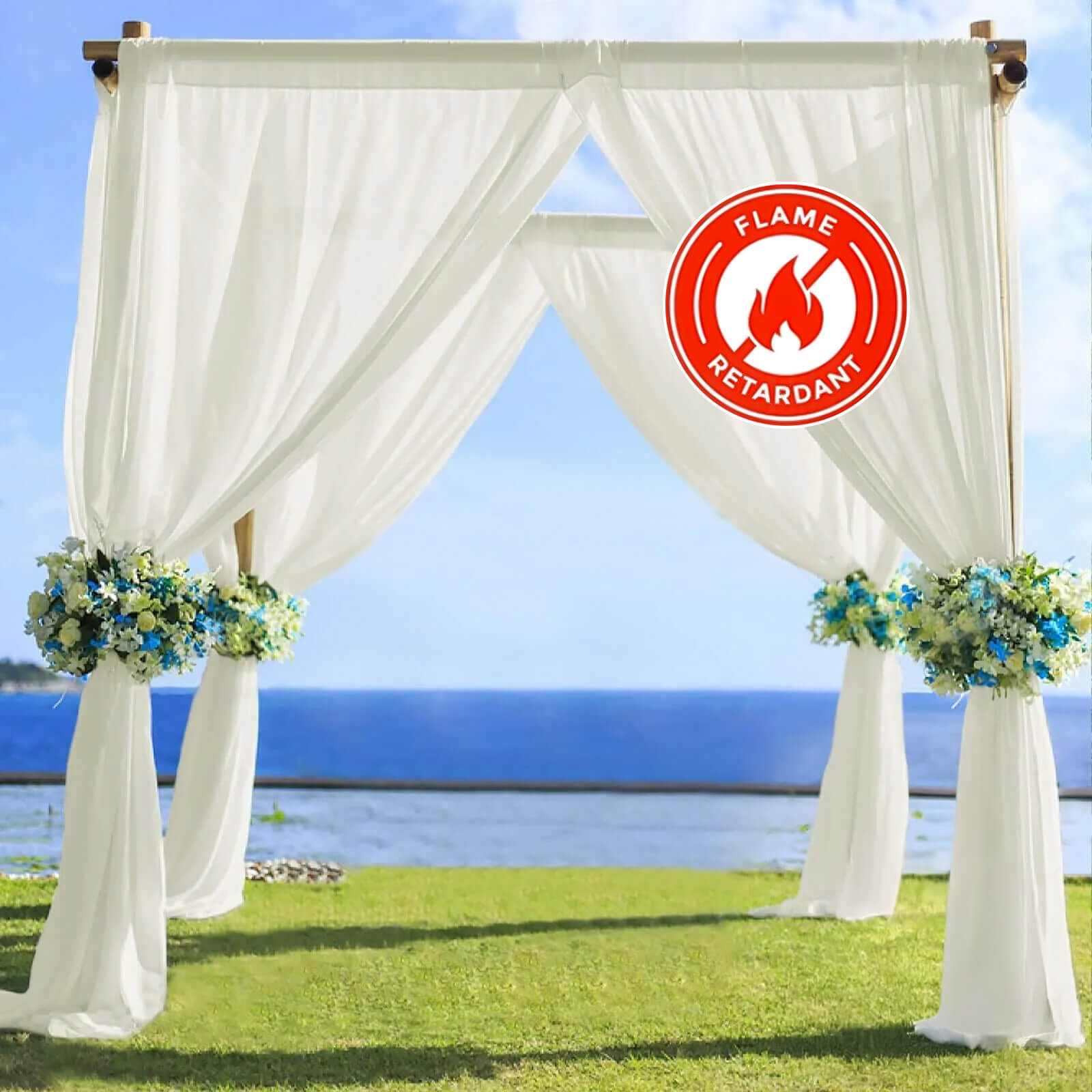 5ftx14ft Premium Ivory Chiffon Curtain Panel, Durable Flame Resistant Backdrop Ceiling Drapery With Rod Pocket