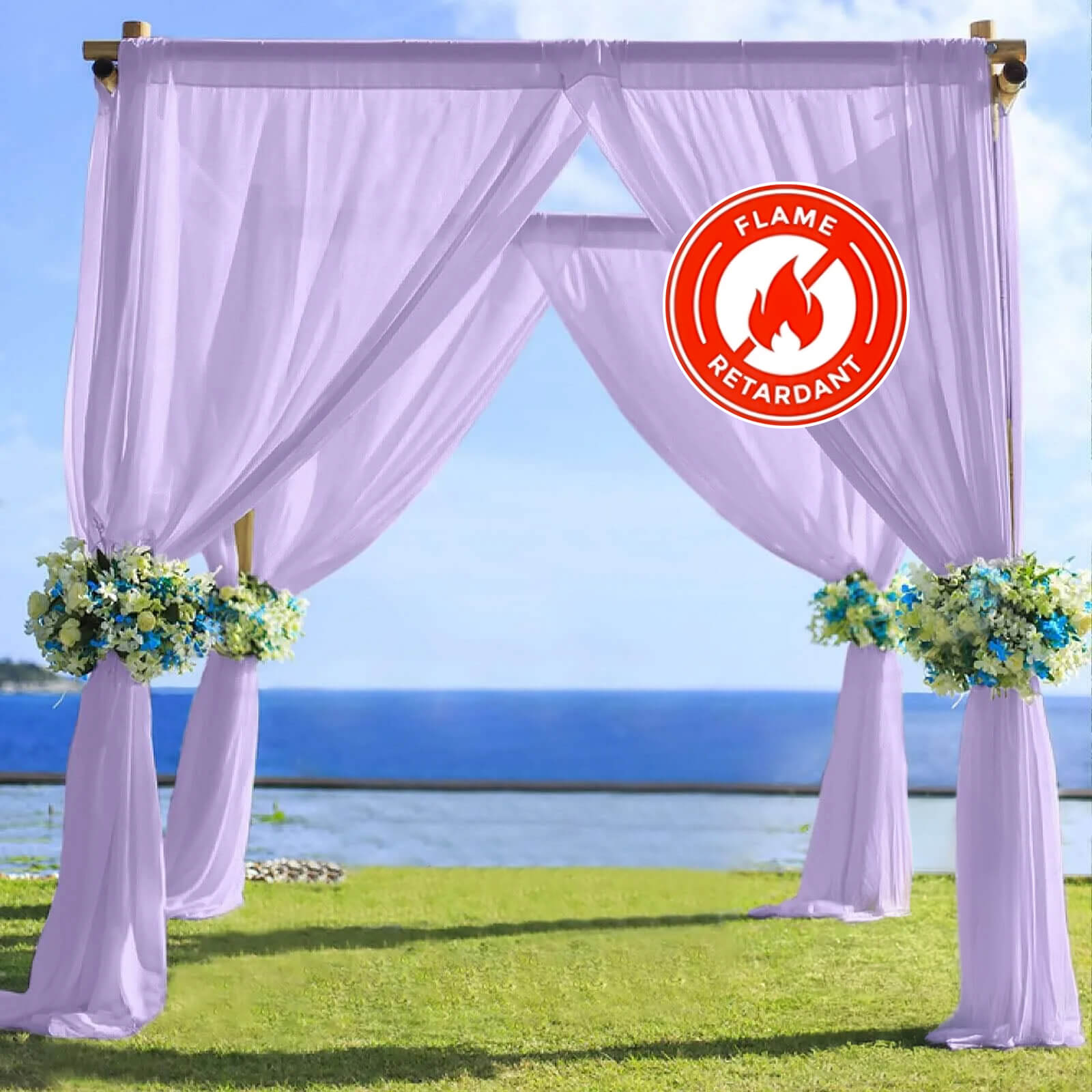 5ftx14ft Premium Lavender Lilac Chiffon Curtain Panel, Durable Flame Resistant Backdrop Ceiling Drapery With Rod Pocket