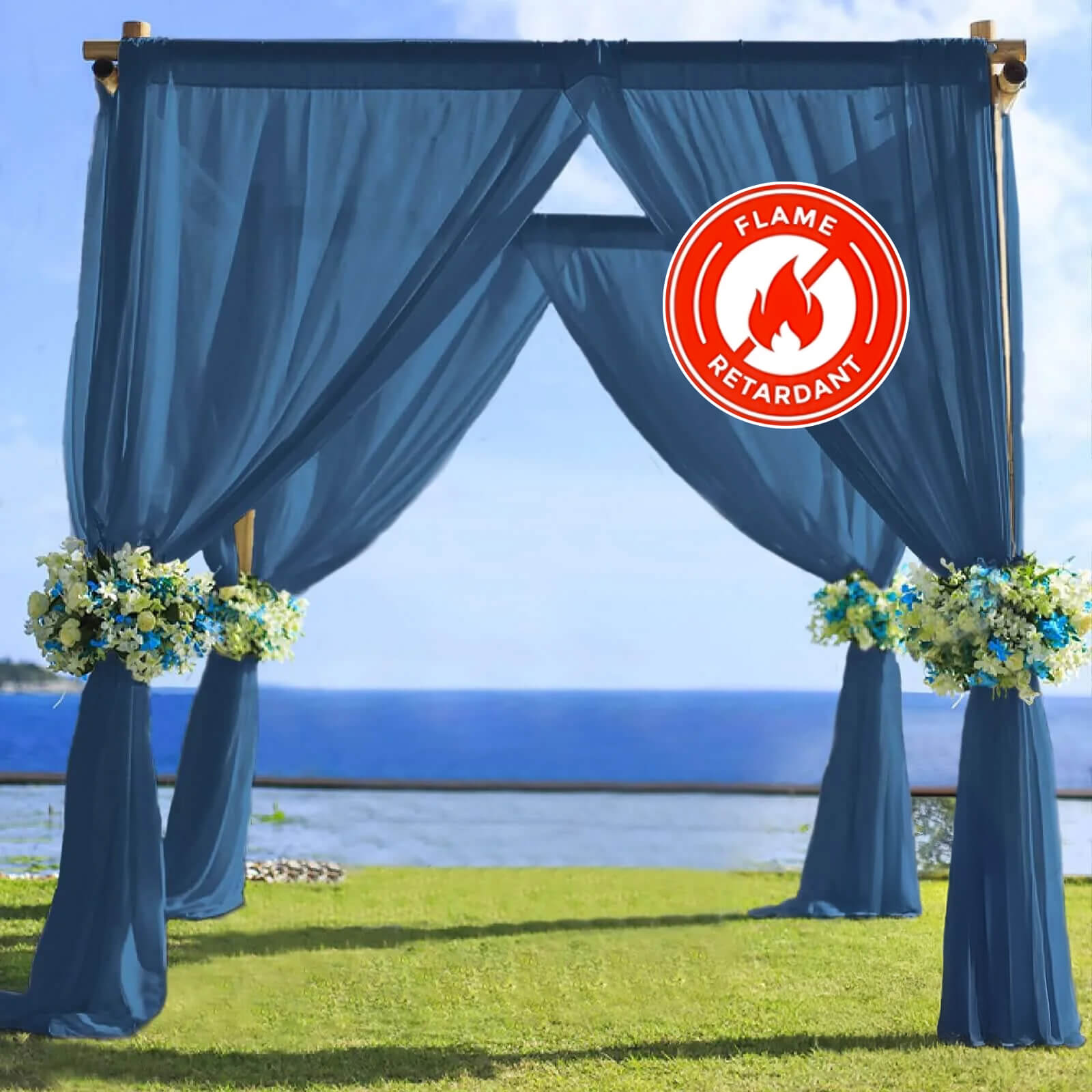 5ftx14ft Premium Navy Blue Chiffon Curtain Panel, Durable Flame Resistant Backdrop Ceiling Drapery With Rod Pocket