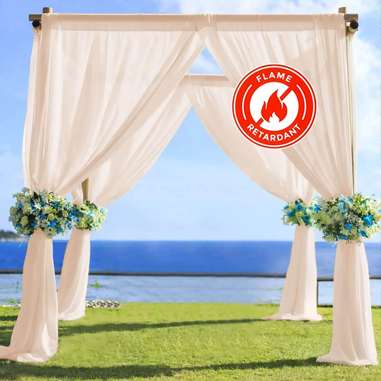5ftx14ft Premium Nude Chiffon Curtain Panel, Durable Flame Resistant Backdrop Ceiling Drapery With Rod Pocket