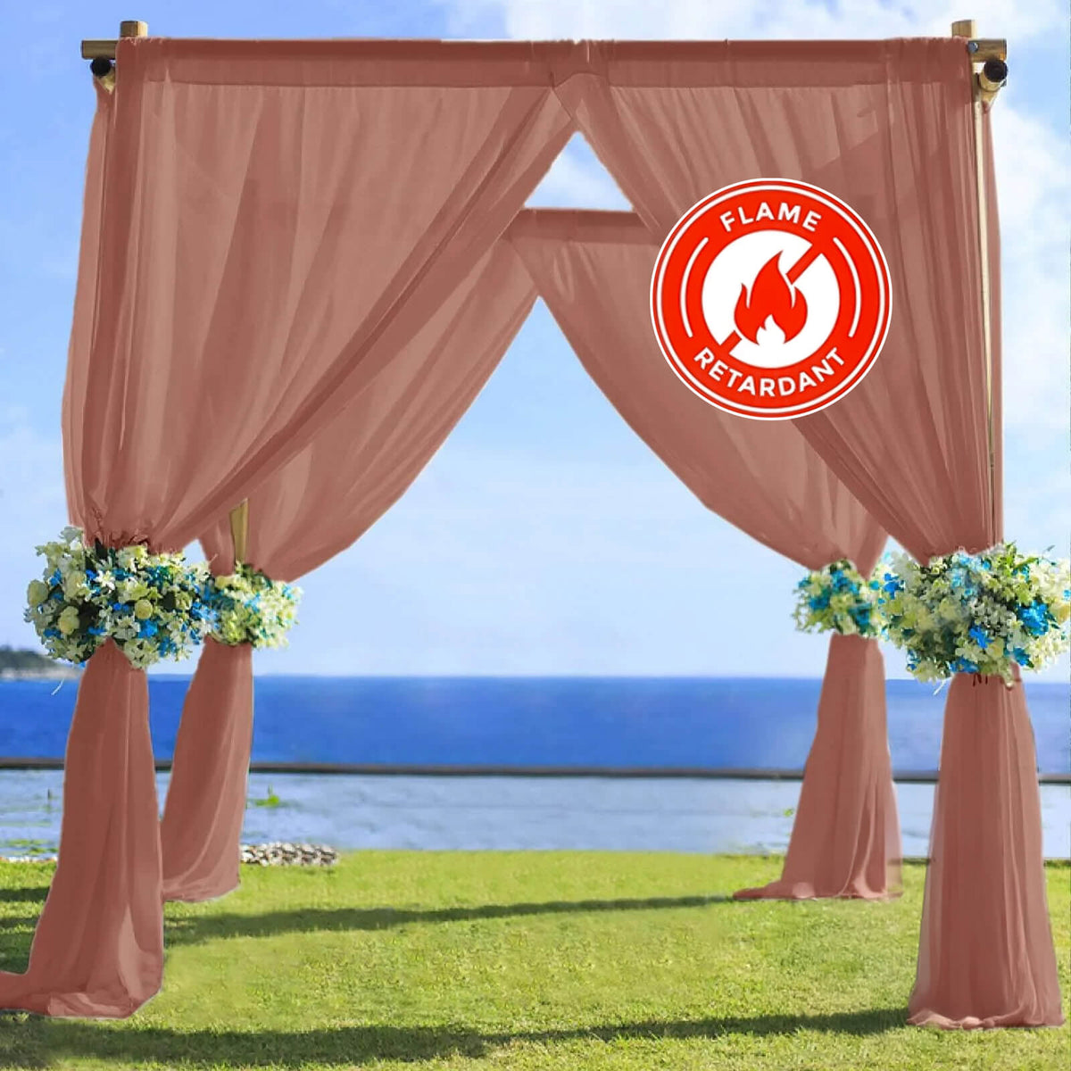 5ftx14ft Premium Terracotta (Rust) Chiffon Curtain Panel, Durable Flame Resistant Backdrop Ceiling Drapery With Rod Pocket