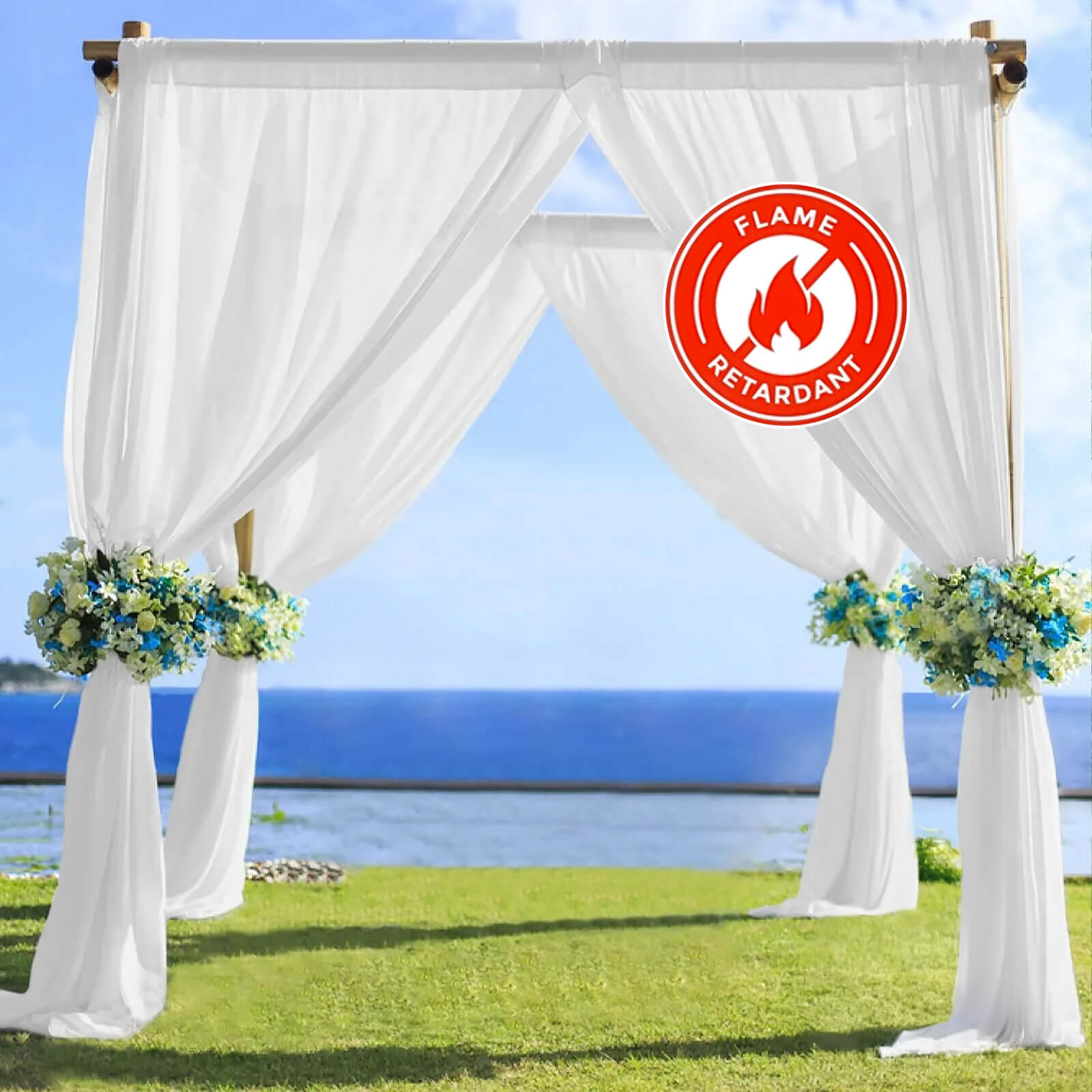 5ftx14ft Premium White Chiffon Curtain Panel, Durable Flame Resistant Backdrop Ceiling Drapery With Rod Pocket