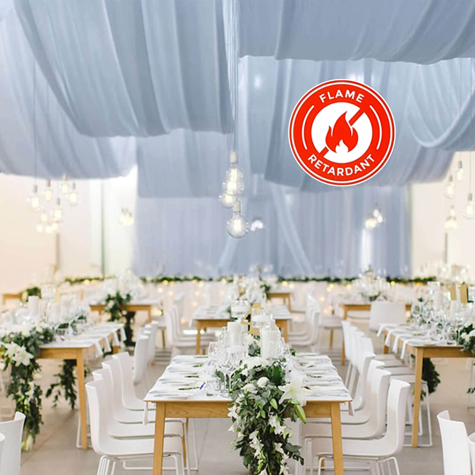10ftx30ft Dusty Blue Sheer Ceiling Drape Curtain Panels Durable Flame Resistant Fabric