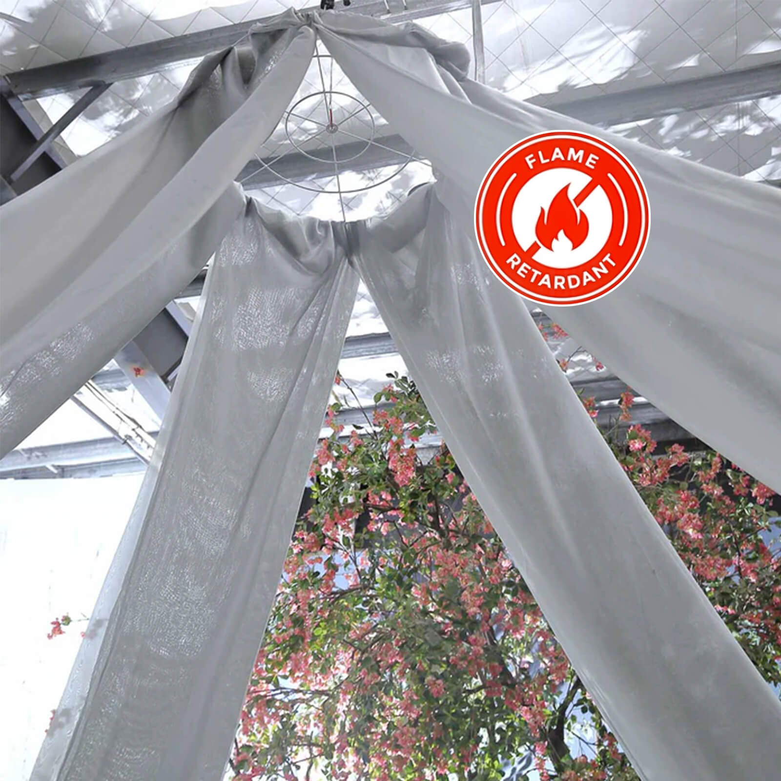 10ftx30ft Silver Sheer Ceiling Drape Curtain Panels Fire Retardant Fabric