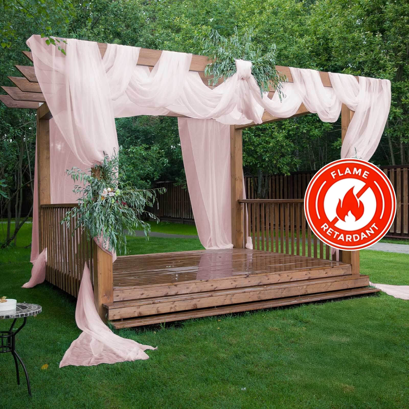 5ftx32ft Premium Blush Chiffon Curtain Panel, Durable Flame Resistant Backdrop Ceiling Drapery With Rod Pocket