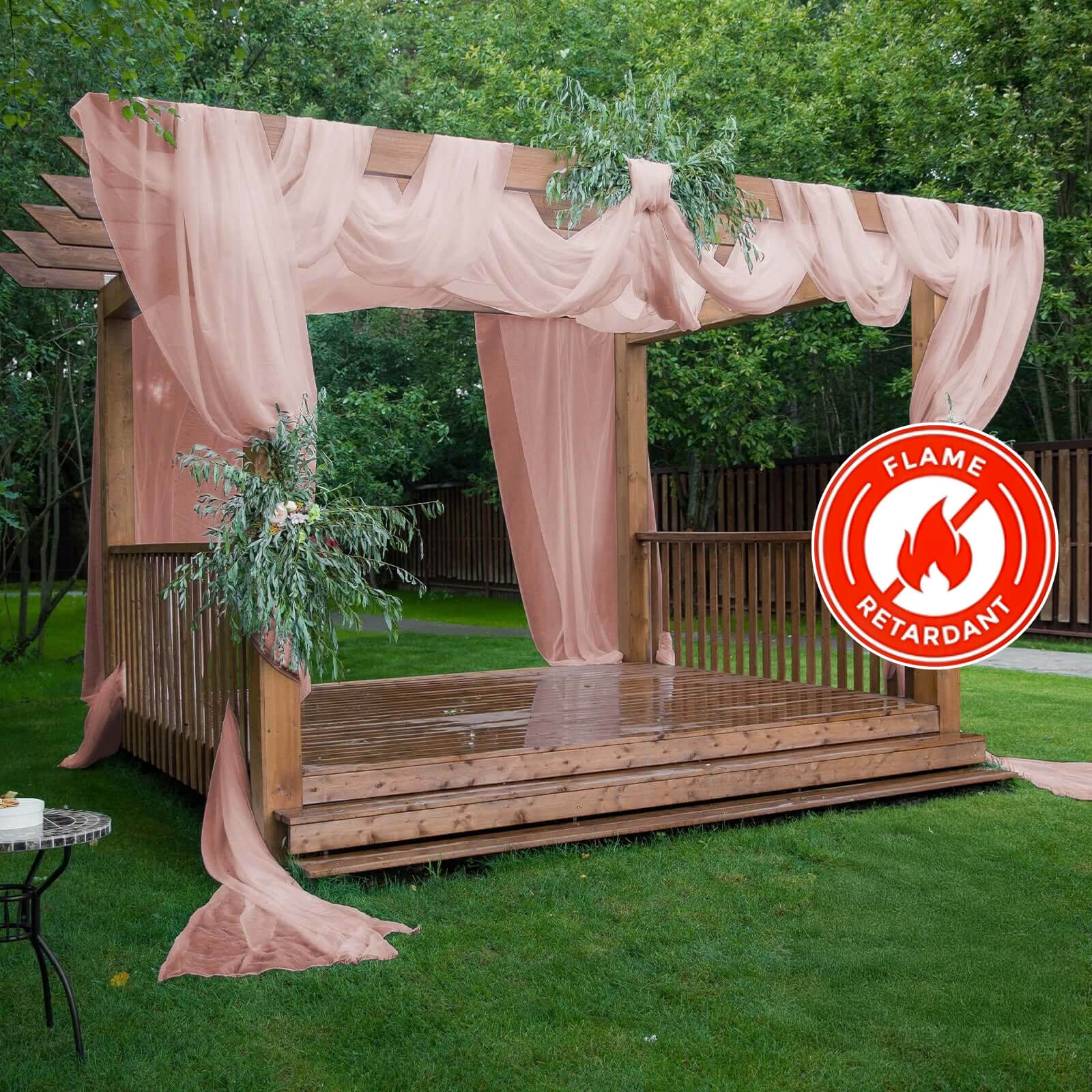 5ftx32ft Premium Dusty Rose Chiffon Curtain Panel, Durable Flame Resistant Backdrop Ceiling Drapery With Rod Pocket
