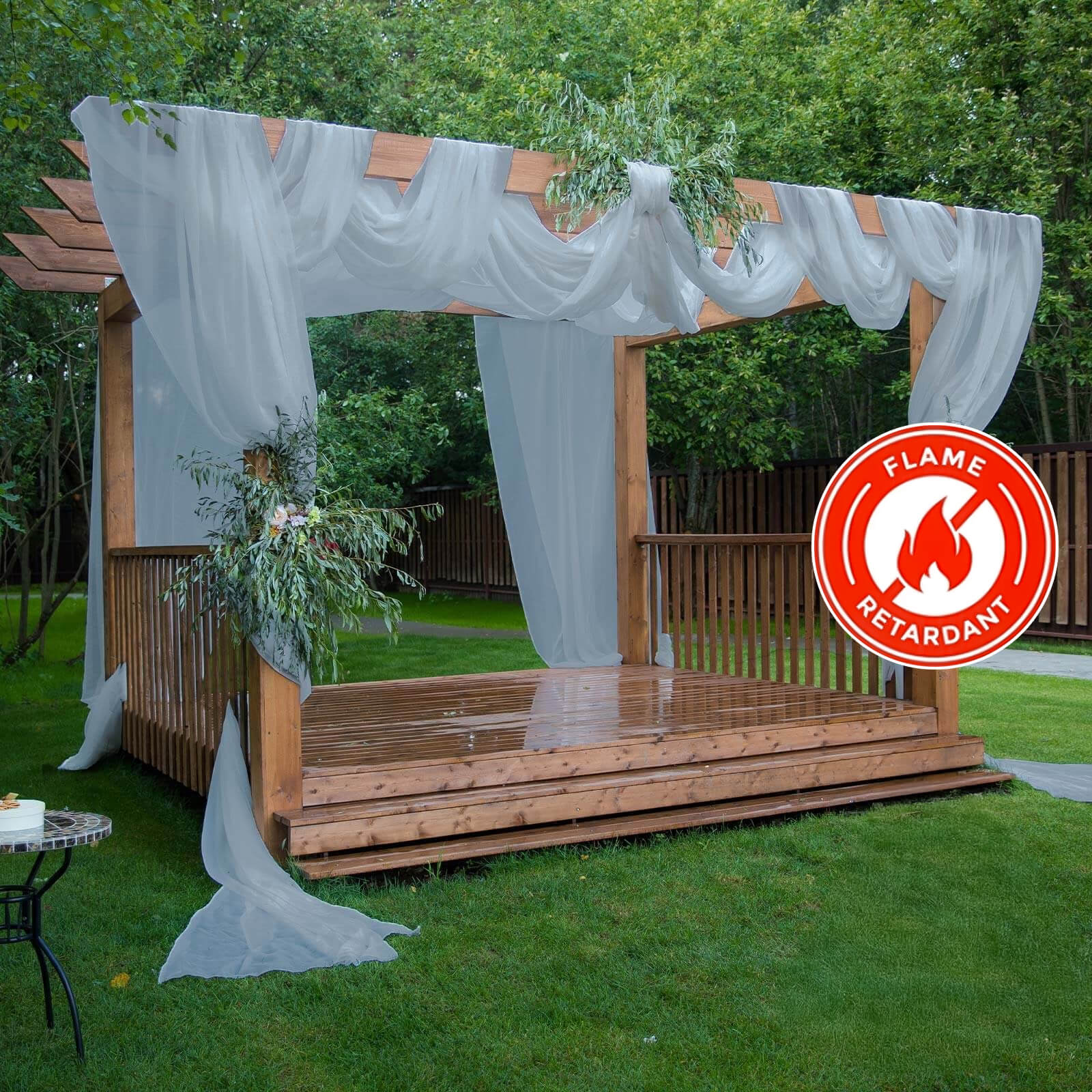 5ftx32ft Premium Dusty Blue Chiffon Curtain Panel, Durable Flame Resistant Backdrop Ceiling Drapery With Rod Pocket
