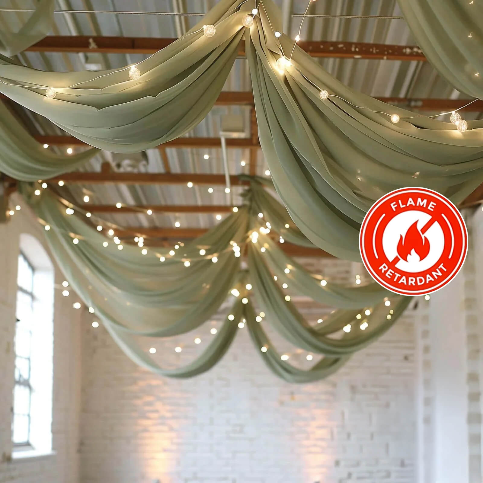 5ftx32ft Premium Sage Green Chiffon Curtain Panel, Durable Flame Resistant Backdrop Ceiling Drapery With Rod Pocket