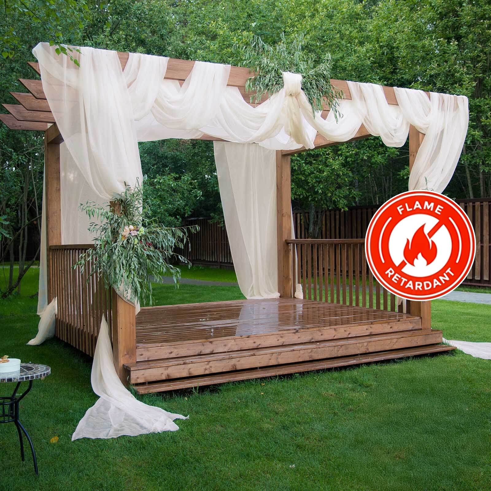 5ftx32ft Premium Ivory Chiffon Curtain Panel, Durable Flame Resistant Backdrop Ceiling Drapery With Rod Pocket