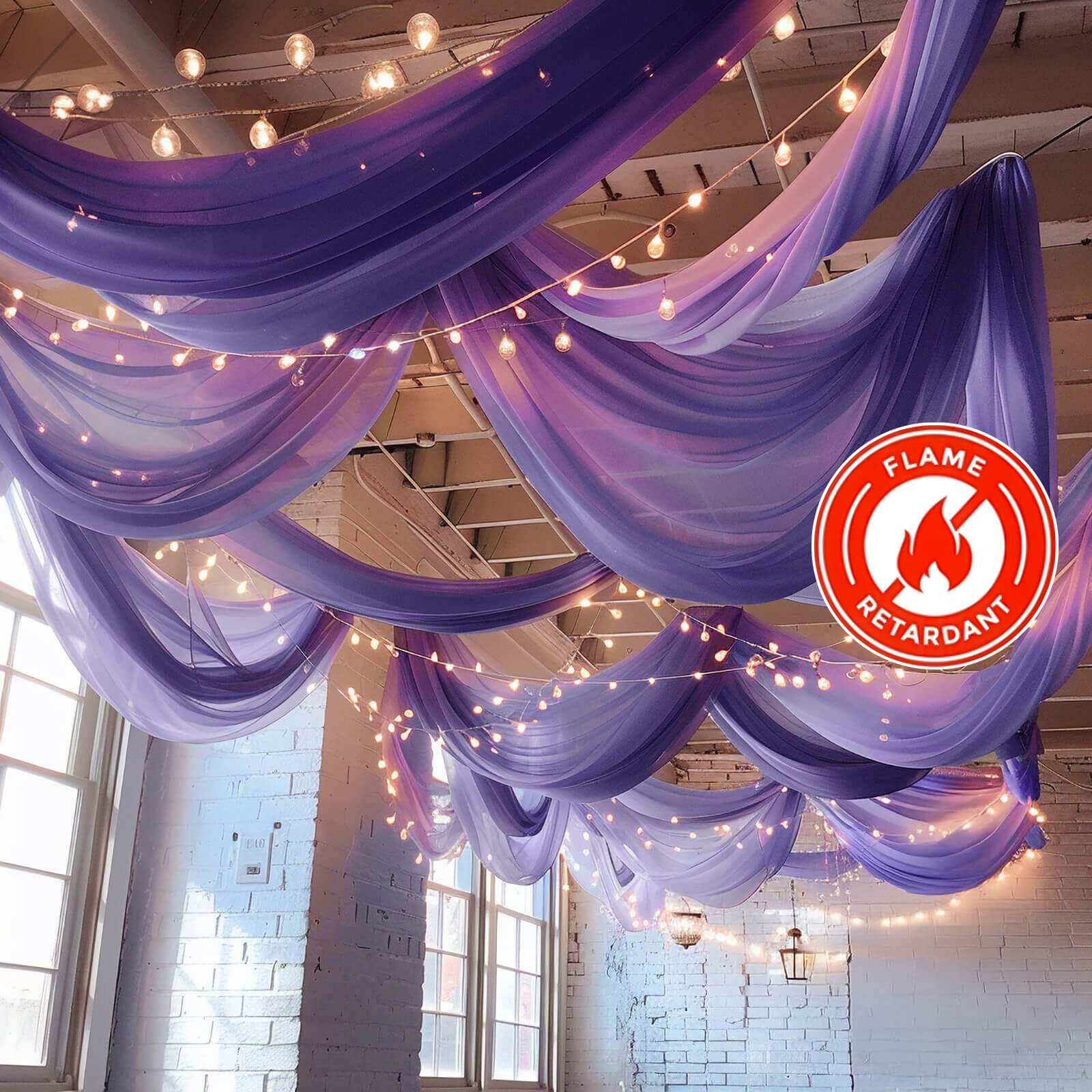 5ftx32ft Premium Purple Chiffon Curtain Panel, Durable Flame Resistant Backdrop Ceiling Drapery With Rod Pocket