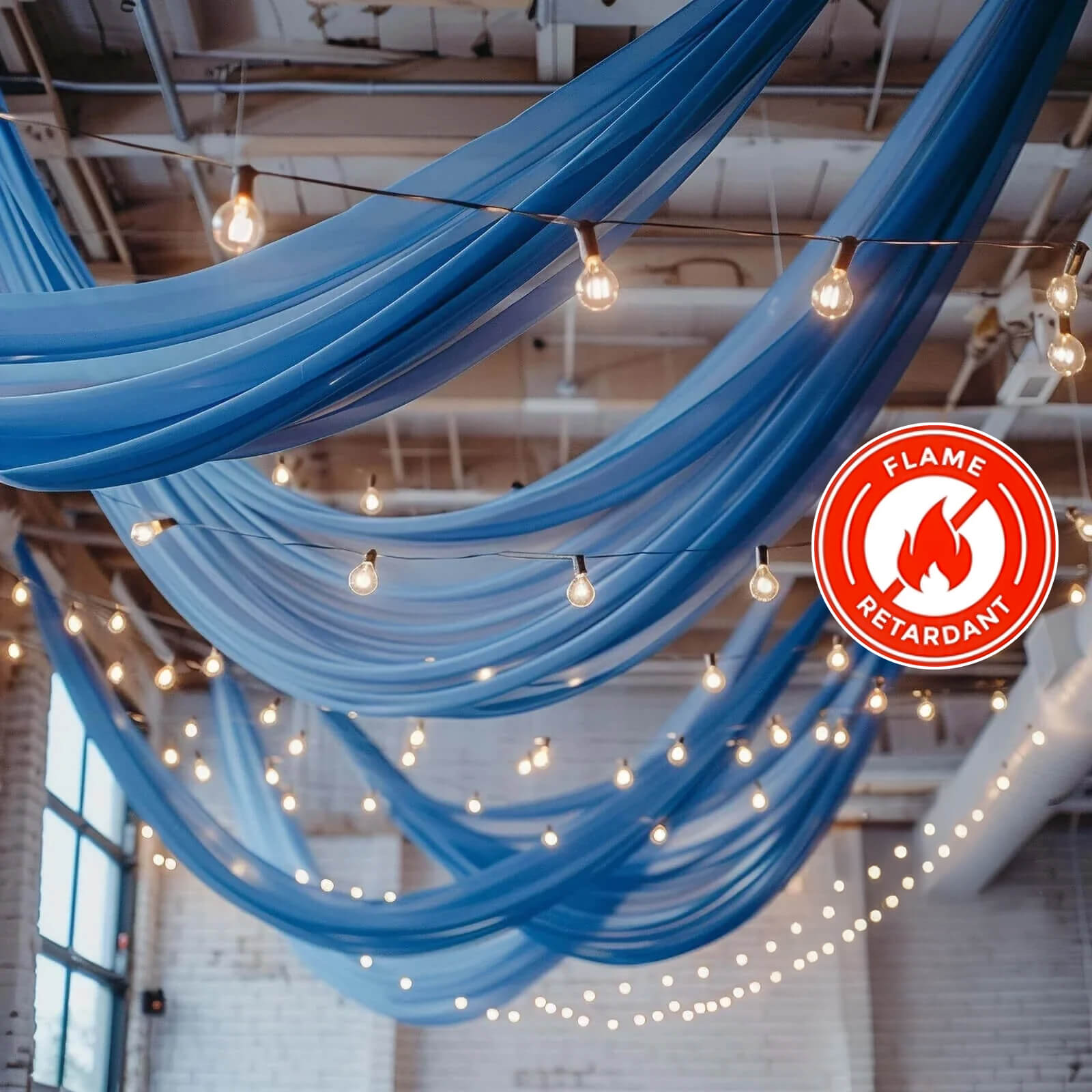 5ftx32ft Premium Royal Blue Chiffon Curtain Panel, Durable Flame Resistant Backdrop Ceiling Drapery With Rod Pocket