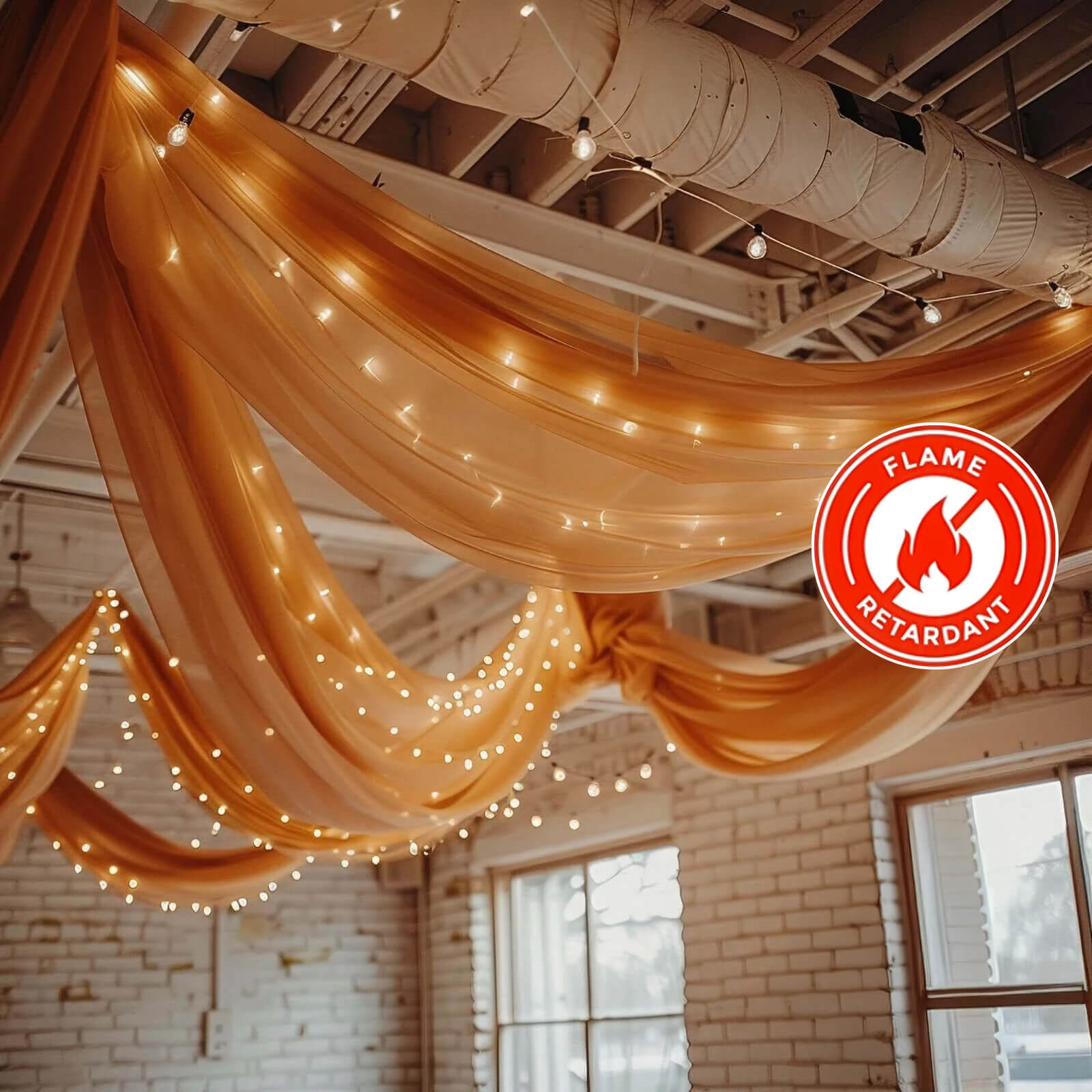 5ftx32ft Premium Terracotta (Rust) Chiffon Curtain Panel, Durable Flame Resistant Backdrop Ceiling Drapery With Rod Pocket