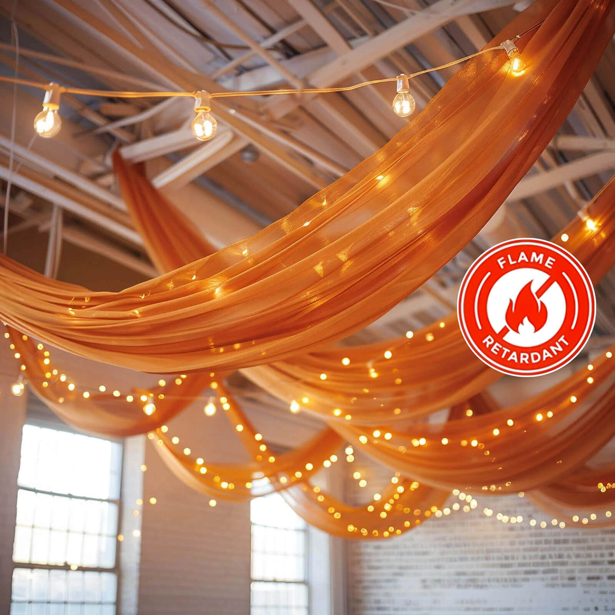 5ftx32ft Premium Terracotta (Rust) Chiffon Curtain Panel, Durable Flame Resistant Backdrop Ceiling Drapery With Rod Pocket