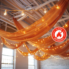 5ftx32ft Premium Terracotta (Rust) Chiffon Curtain Panel, Durable Flame Resistant Backdrop Ceiling Drapery With Rod Pocket