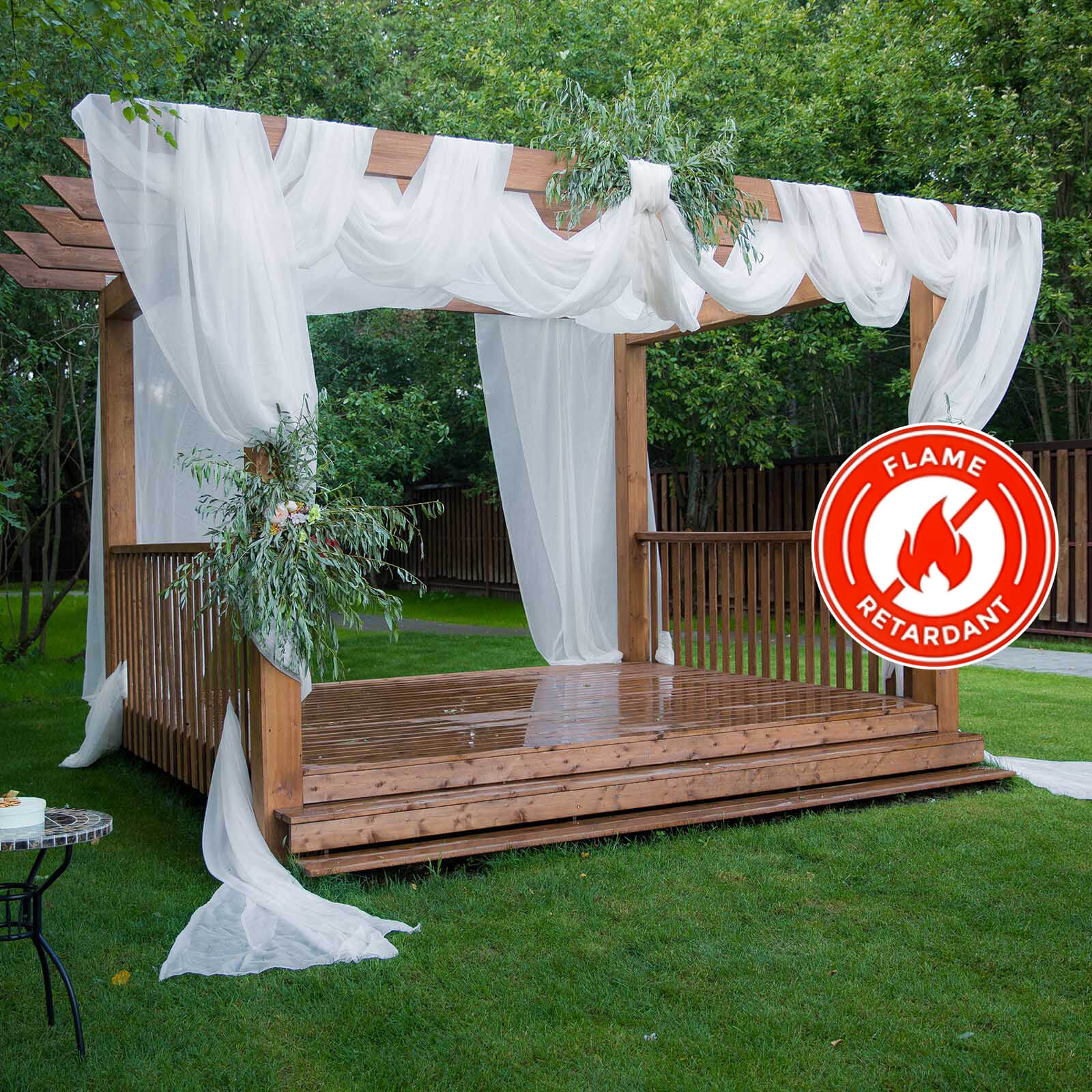 5ftx32ft Premium White Chiffon Curtain Panel, Durable Flame Resistant Backdrop Ceiling Drapery With Rod Pocket