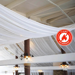 5ftx32ft Premium White Chiffon Curtain Panel, Durable Flame Resistant Backdrop Ceiling Drapery With Rod Pocket