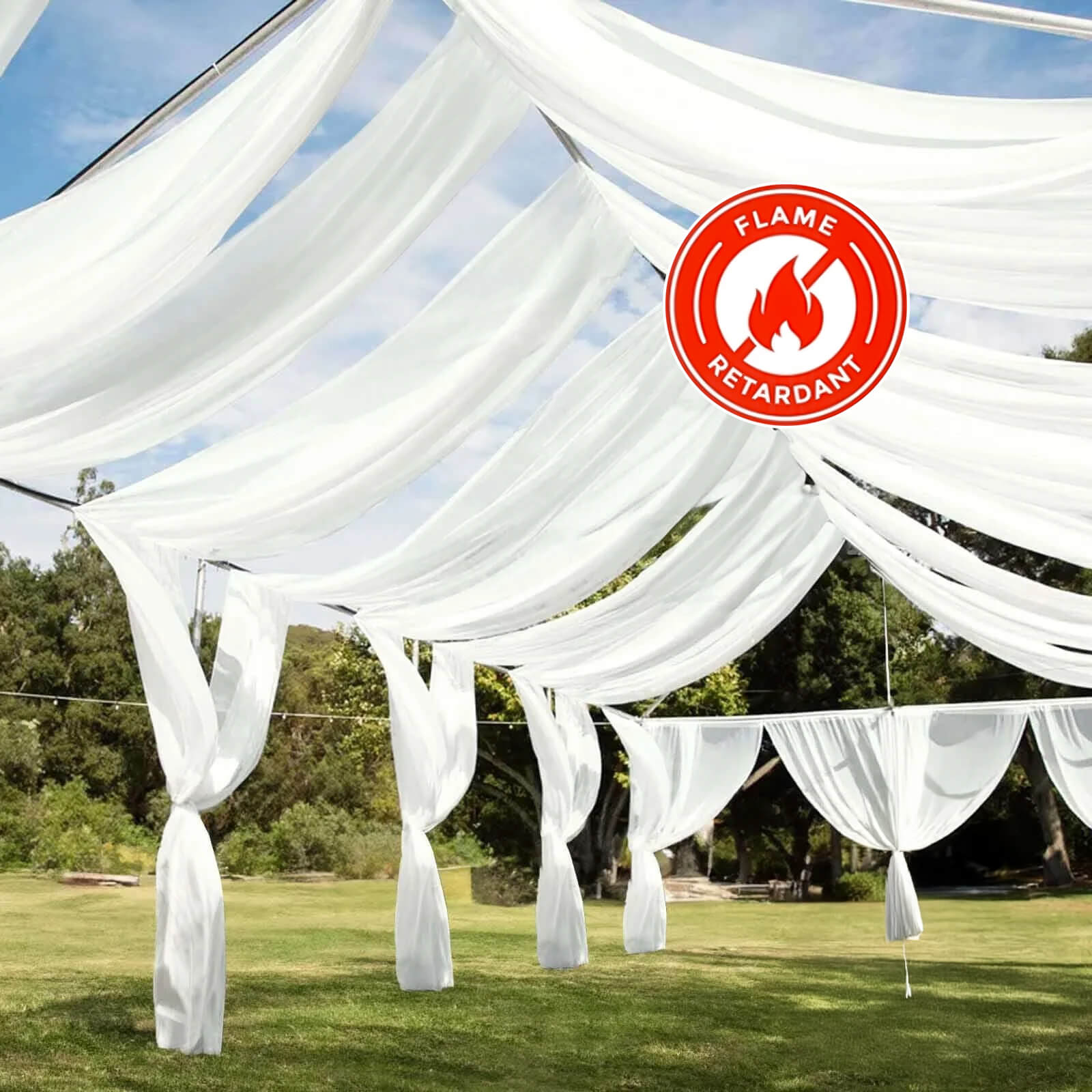 10ftx40ft Ivory Sheer Ceiling Drape Curtain Panels Durable Flame Resistant Fabric