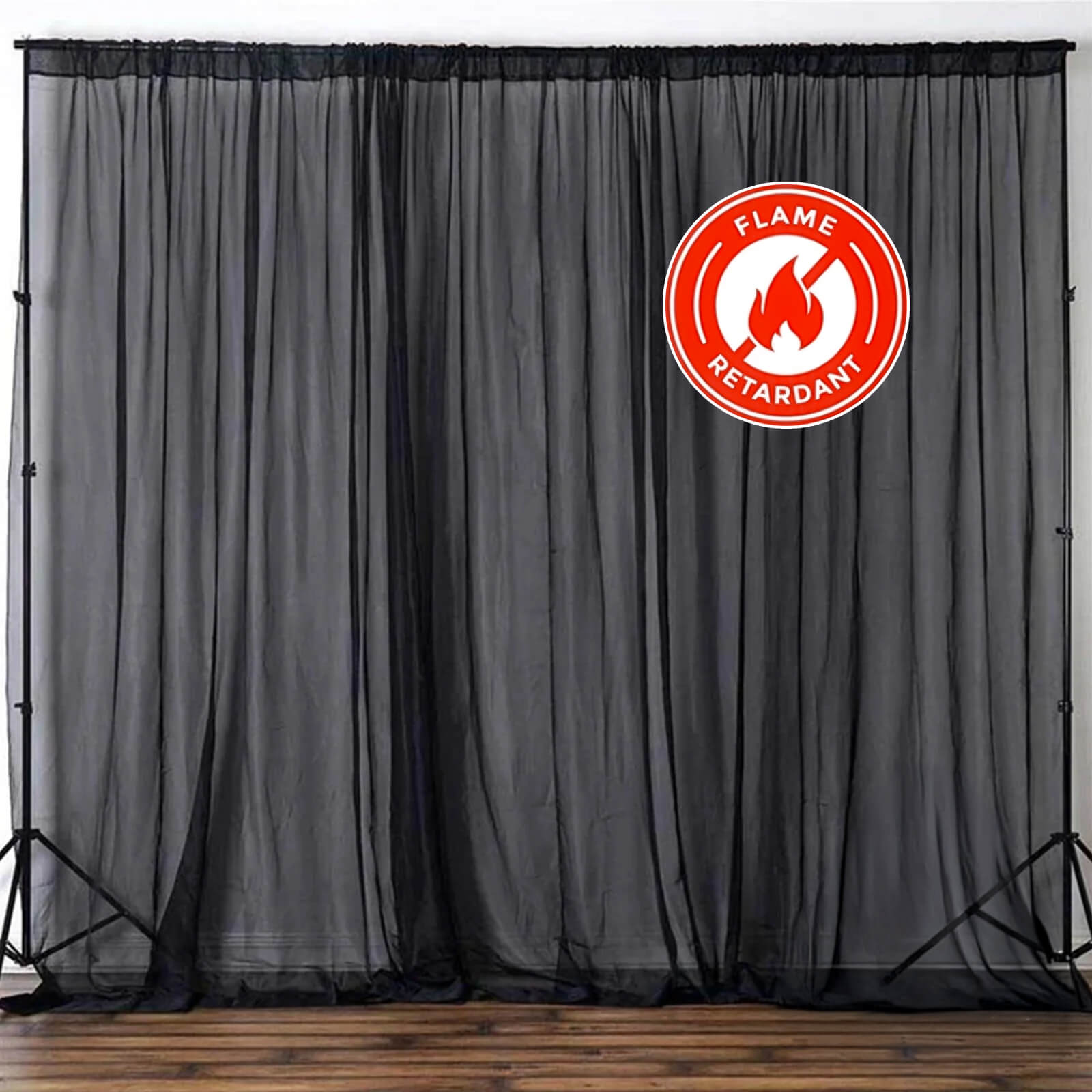 2 Pack Black Sheer Chiffon Event Curtain Drapes, Durable Flame Resistant Premium Organza Backdrop Event Panels With Rod Pockets - 10ftx10ft