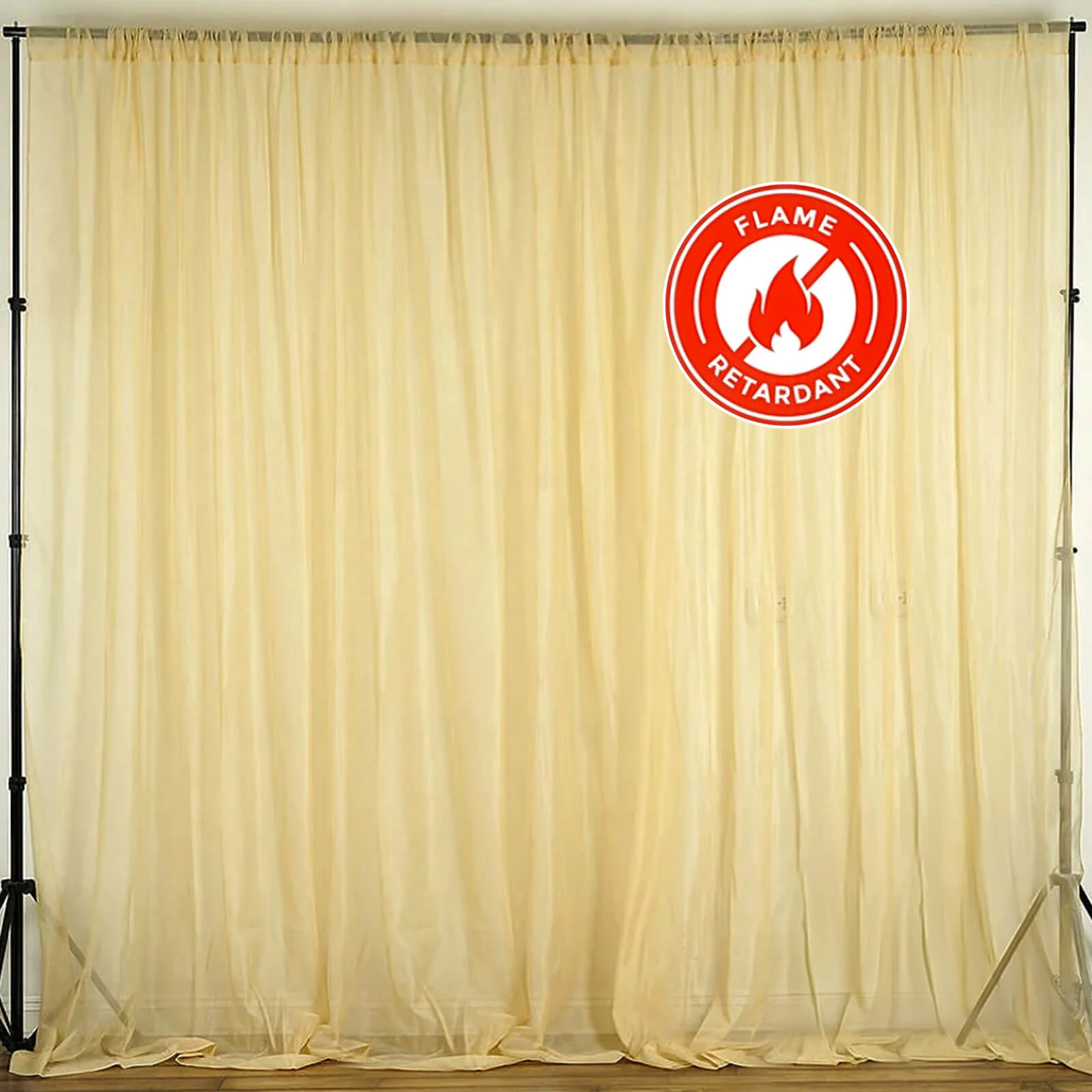 2 Pack Champagne Sheer Chiffon Event Curtain Drapes, Durable Flame Resistant Premium Organza Backdrop Event Panels With Rod Pockets - 10ftx10ft