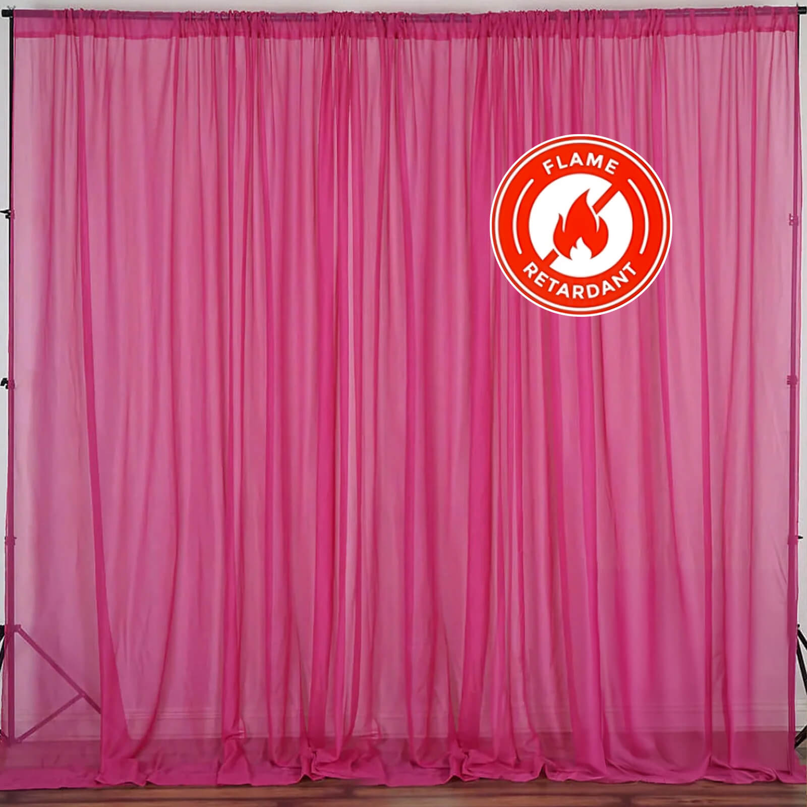 2 Pack Fuchsia Sheer Chiffon Event Curtain Drapes, Durable Flame Resistant Premium Organza Backdrop Event Panels With Rod Pockets - 10ftx10ft