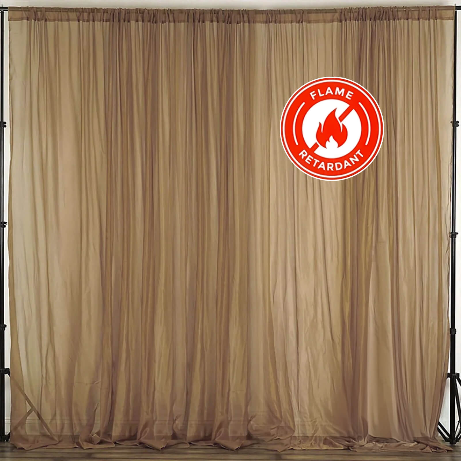 2 Pack Gold Sheer Chiffon Event Curtain Drapes, Durable Flame Resistant Premium Organza Backdrop Event Panels With Rod Pockets - 10ftx10ft