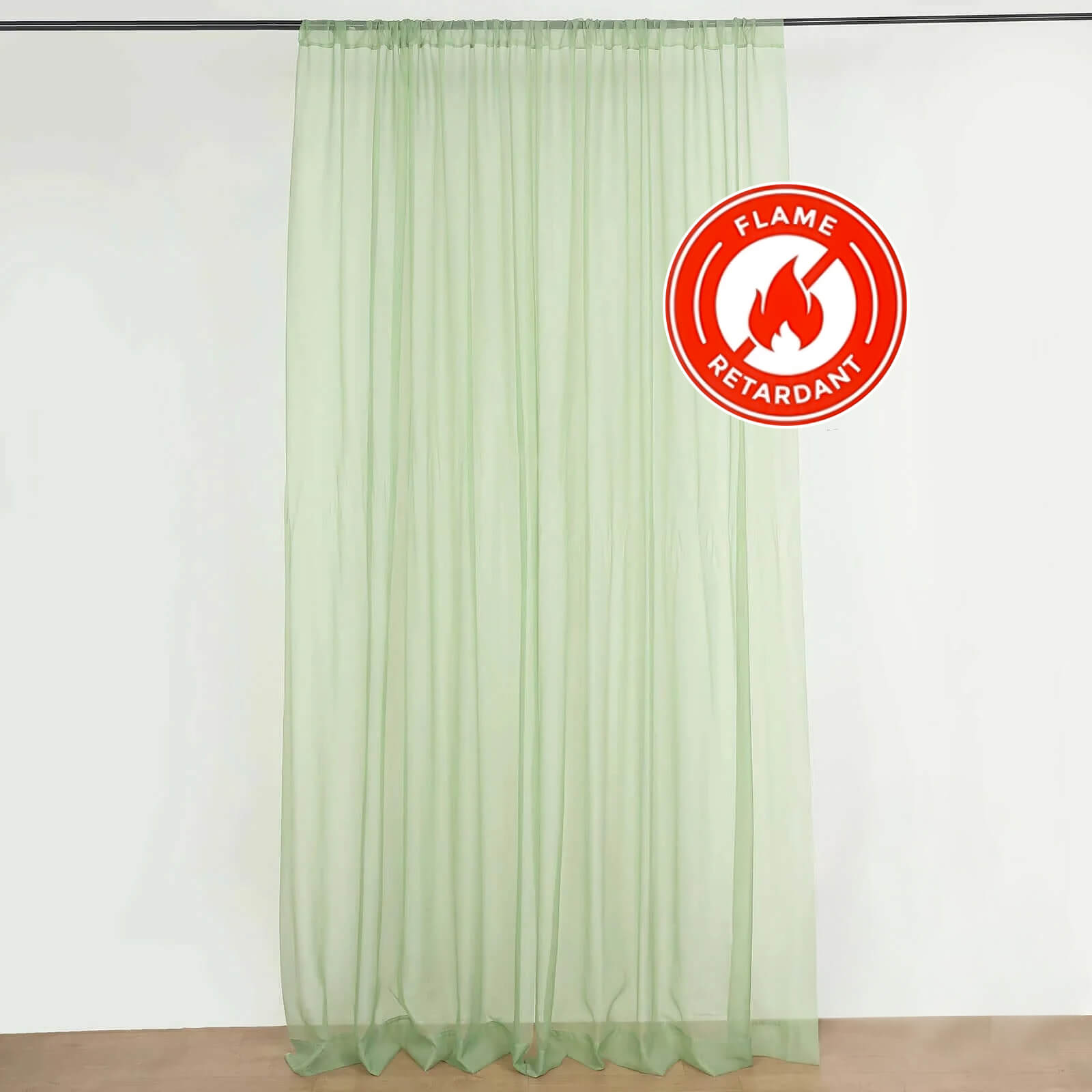 2 Pack Sage Green Sheer Chiffon Event Curtain Drapes, Durable Flame Resistant Premium Organza Backdrop Event Panels With Rod Pockets - 10ftx10ft