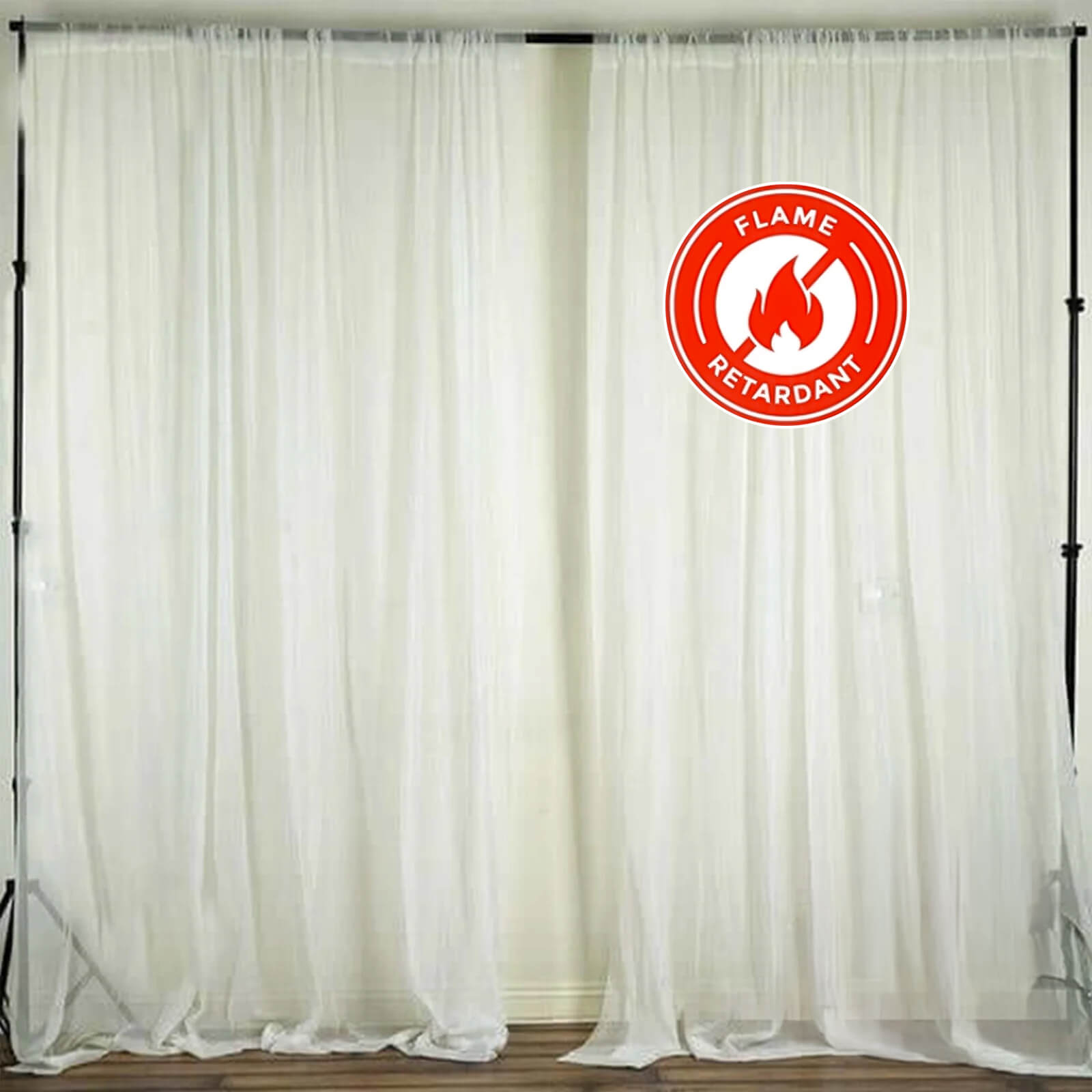 2 Pack Ivory Sheer Chiffon Event Curtain Drapes, Durable Flame Resistant Premium Organza Backdrop Event Panels With Rod Pockets - 10ftx10ft