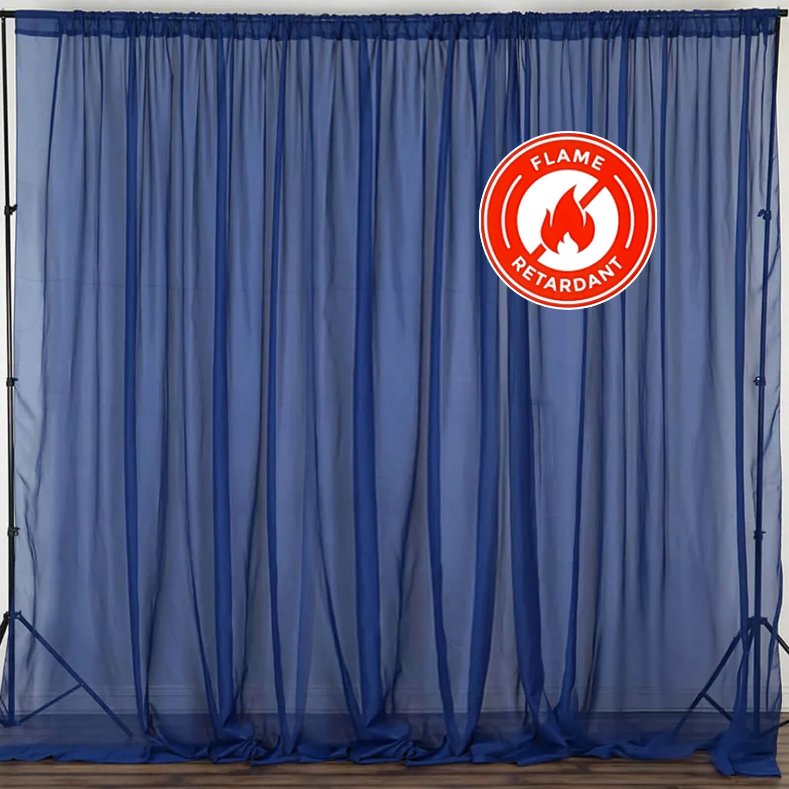 2 Pack Navy Blue Sheer Chiffon Event Curtain Drapes, Durable Flame Resistant Premium Organza Backdrop Event Panels With Rod Pockets - 10ftx10ft