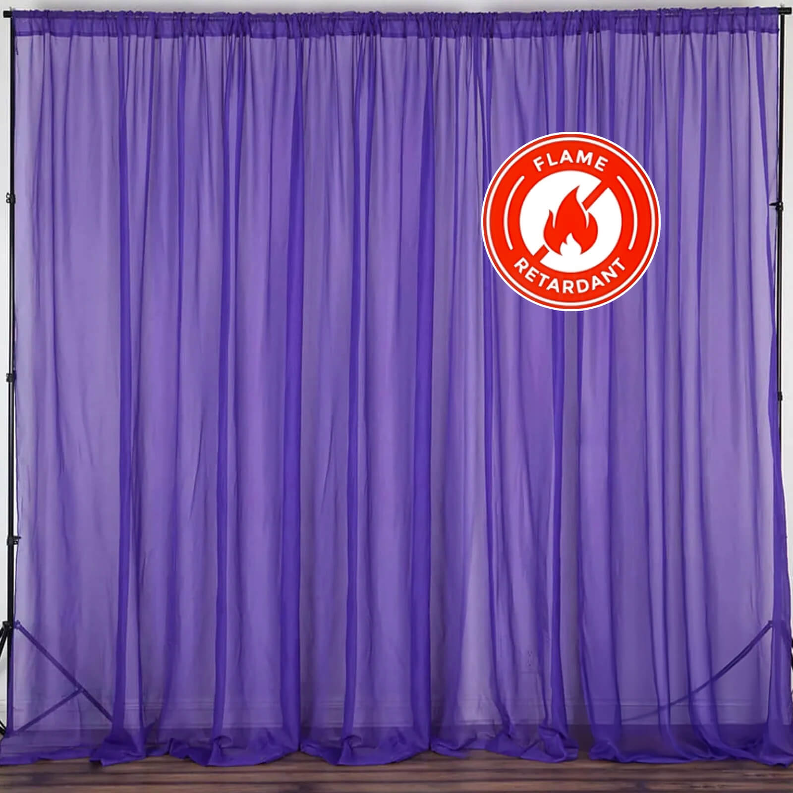 2 Pack Purple Sheer Chiffon Event Curtain Drapes, Durable Flame Resistant Premium Organza Backdrop Event Panels With Rod Pockets - 10ftx10ft