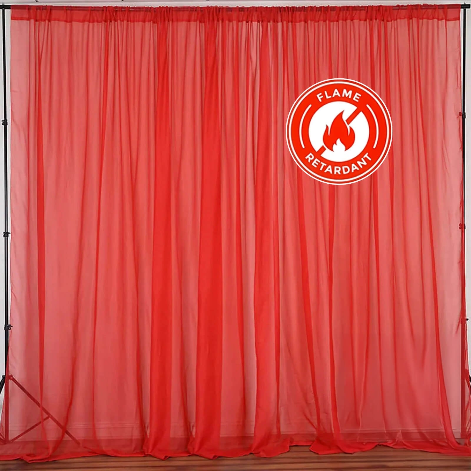 2 Pack Red Sheer Chiffon Event Curtain Drapes, Durable Flame Resistant Premium Organza Backdrop Event Panels With Rod Pockets - 10ftx10ft