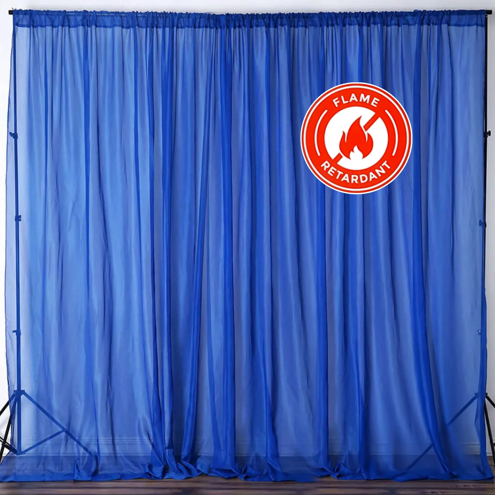 2 Pack Royal Blue Sheer Chiffon Event Curtain Drapes, Durable Flame Resistant Premium Organza Backdrop Event Panels With Rod Pockets - 10ftx10ft