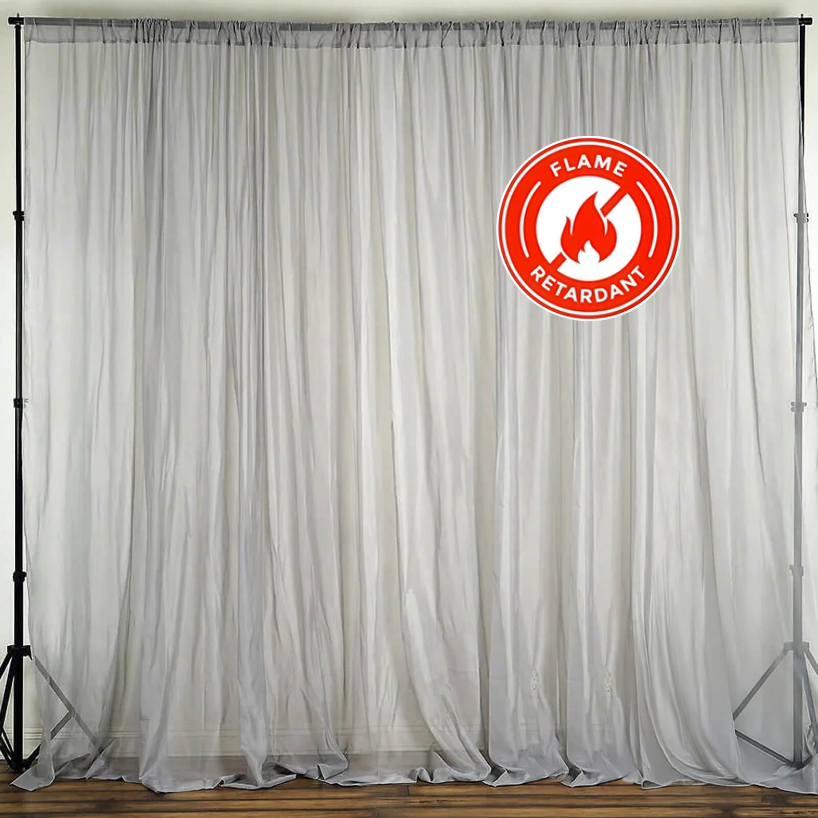 2 Pack Silver Sheer Chiffon Event Curtain Drapes, Durable Flame Resistant Premium Organza Backdrop Event Panels With Rod Pockets - 10ftx10ft