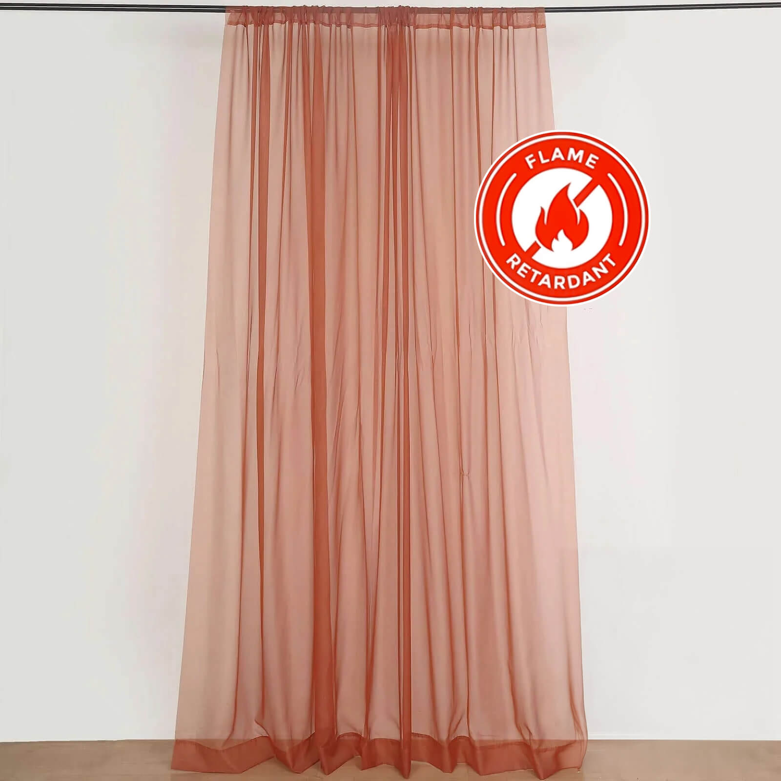 2 Pack Terracotta (Rust) Sheer Chiffon Event Curtain Drapes, Durable Flame Resistant Premium Organza Backdrop Event Panels With Rod Pockets - 10ftx10ft