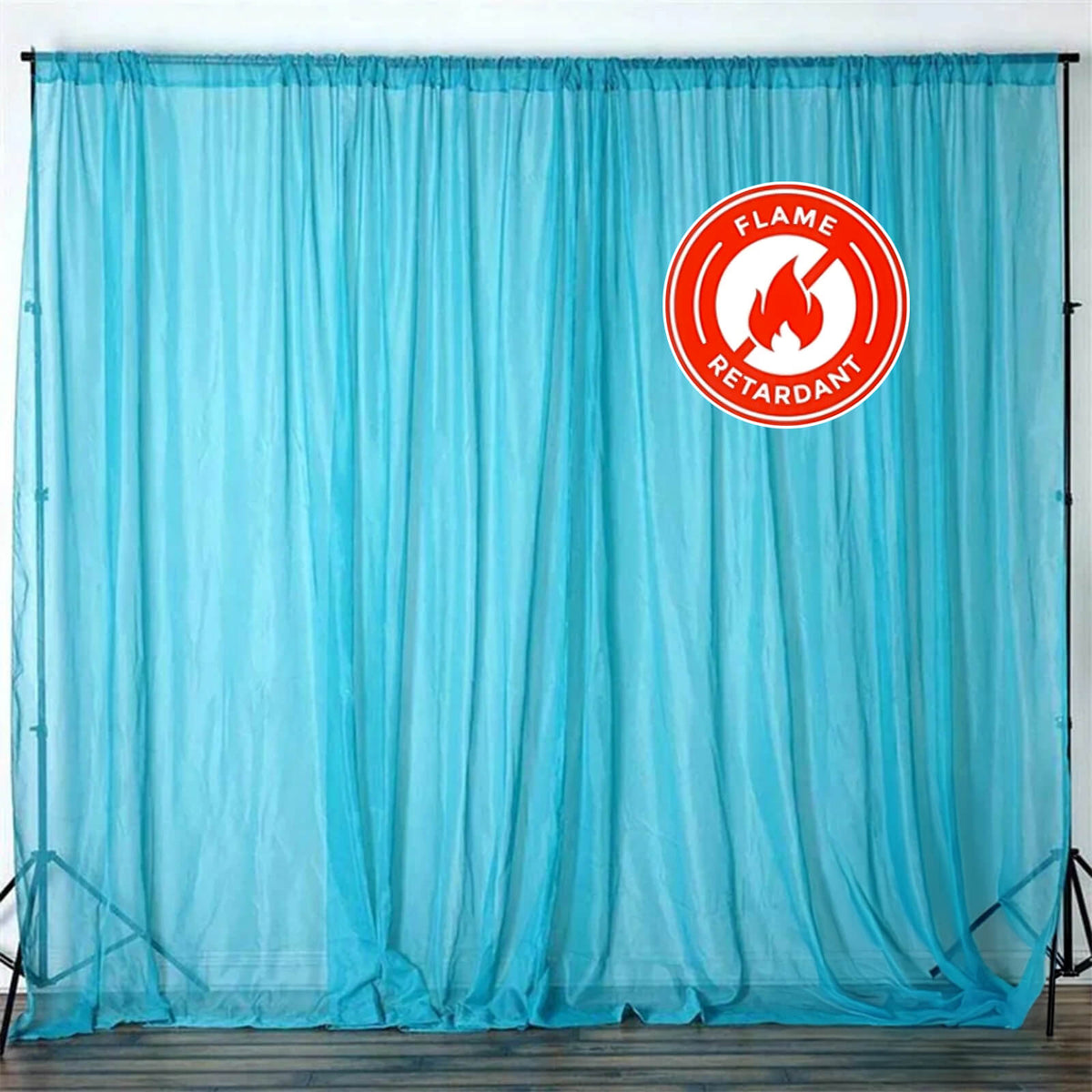 2 Pack Turquoise Sheer Chiffon Event Curtain Drapes, Durable Flame Resistant Premium Organza Backdrop Event Panels With Rod Pockets - 10ftx10ft