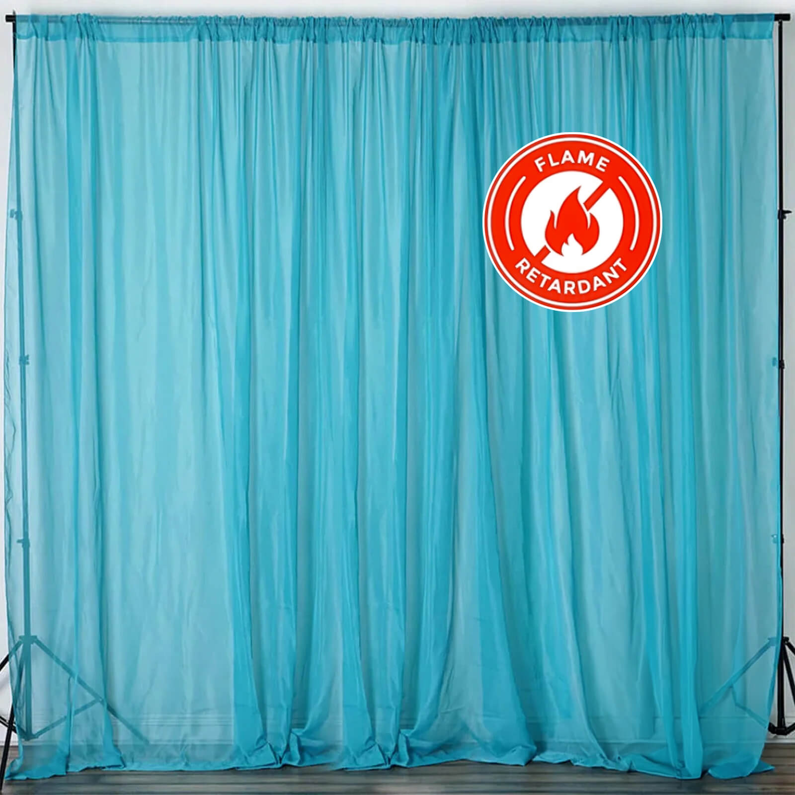 2 Pack Turquoise Sheer Chiffon Event Curtain Drapes, Durable Flame Resistant Premium Organza Backdrop Event Panels With Rod Pockets - 10ftx10ft