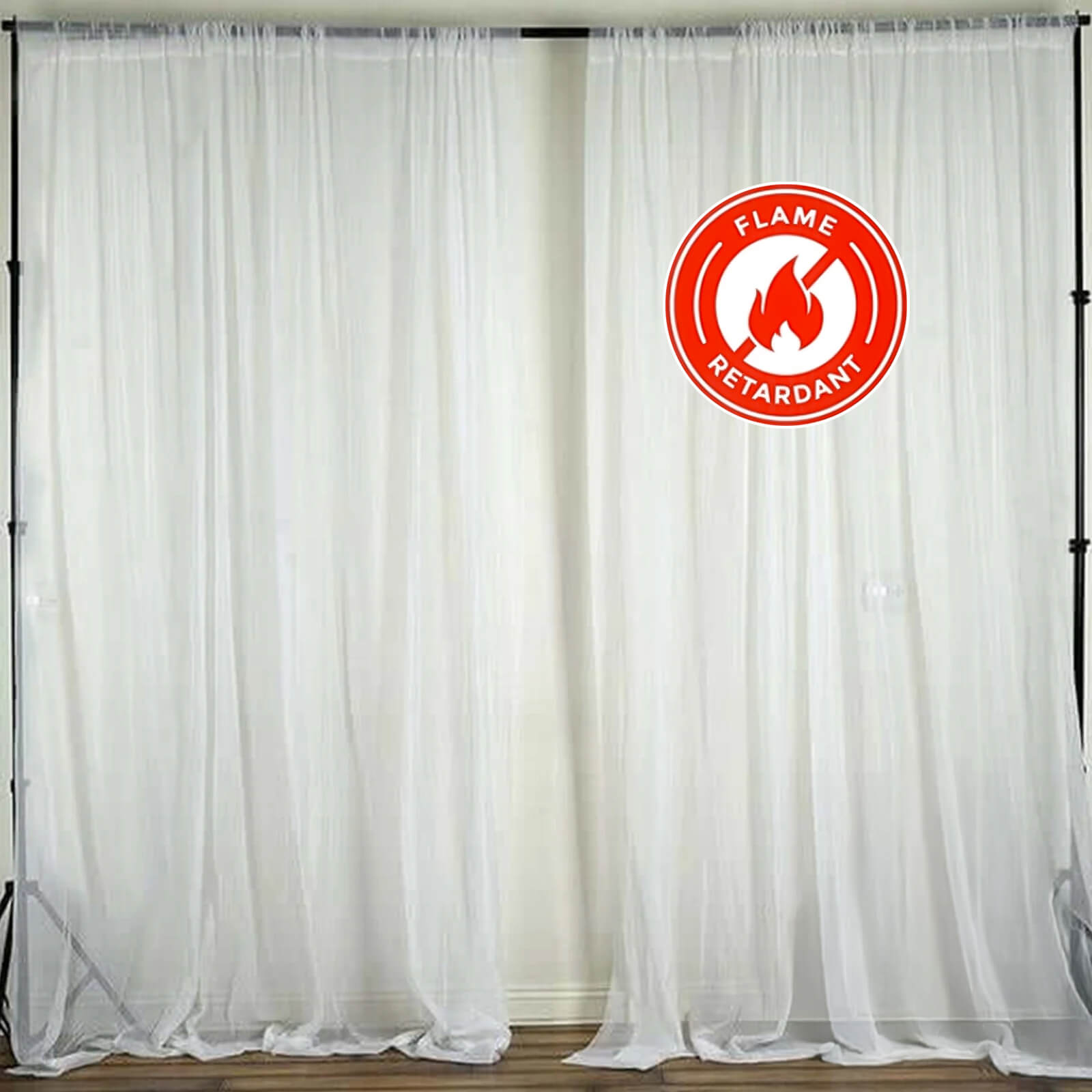2 Pack White Sheer Chiffon Event Curtain Drapes, Durable Flame Resistant Premium Organza Backdrop Event Panels With Rod Pockets - 10ftx10ft